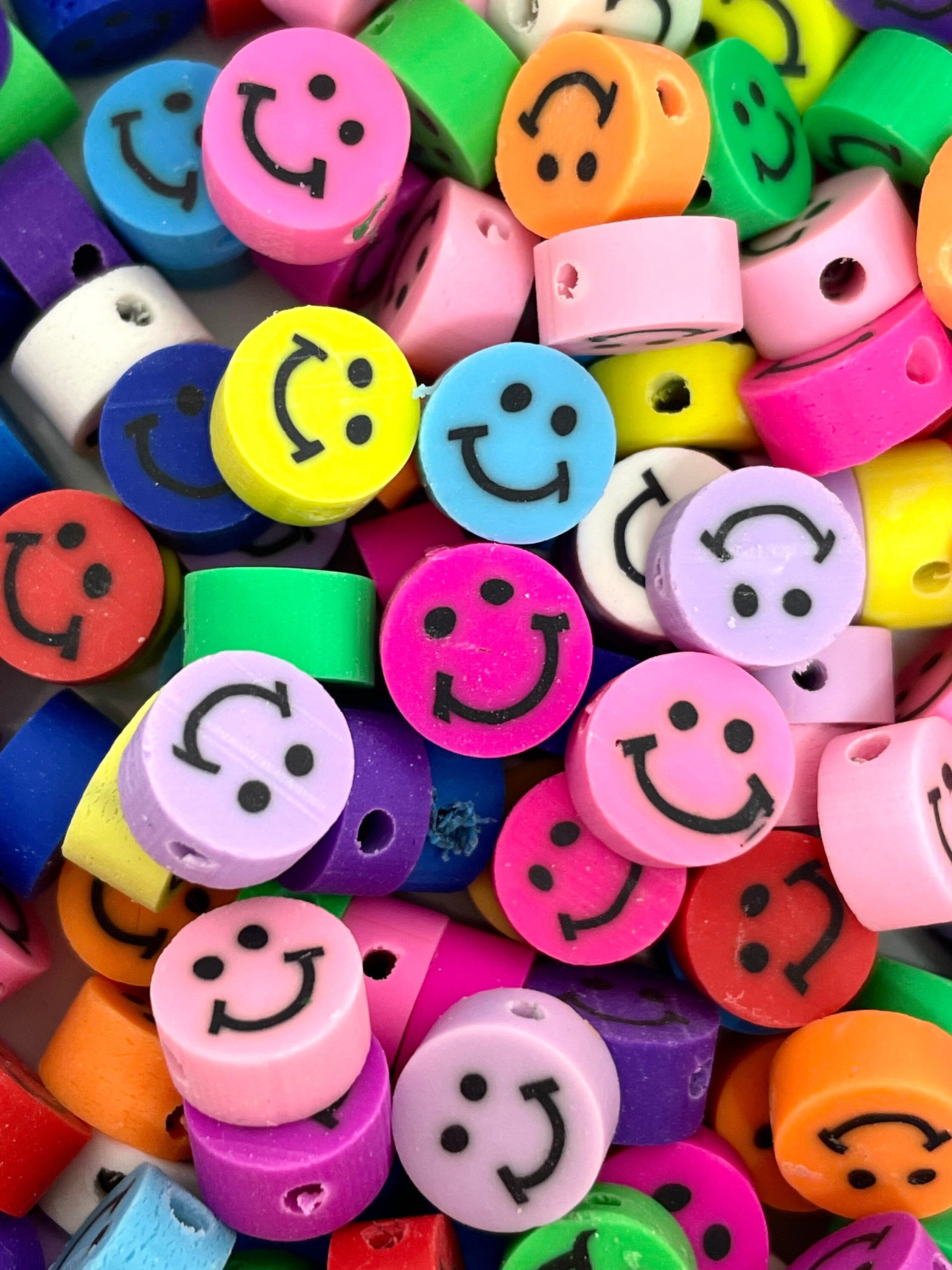 Happy Face Beads, Smiley Face Charm, Emoji Charm for Jewelry Making, Bracelet, Alphabet Beads Spacer, Handmade Polymer Clay Beads