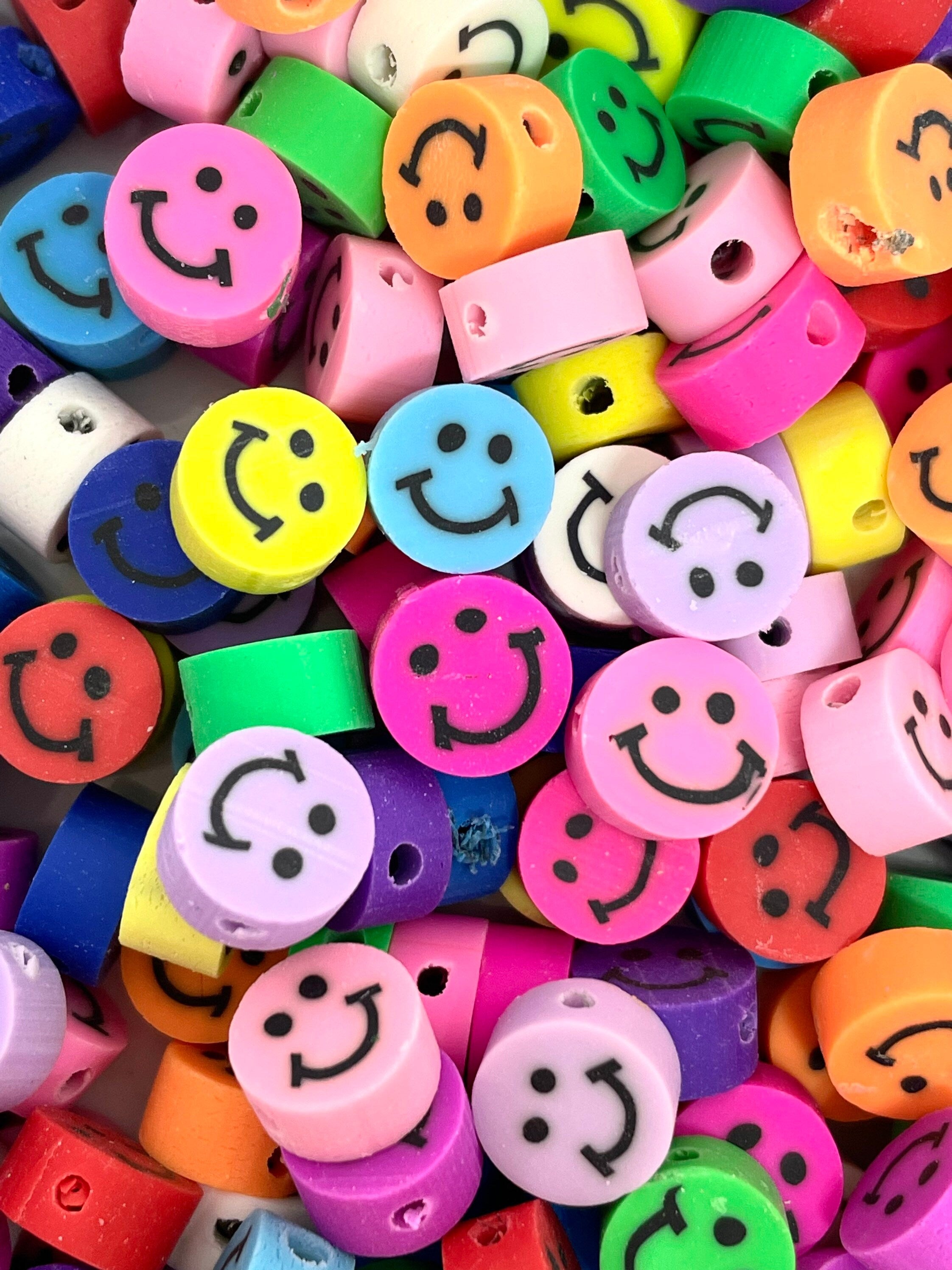 Happy Face Beads, Smiley Face Charm, Emoji Charm for Jewelry Making, Bracelet, Alphabet Beads Spacer, Handmade Polymer Clay Beads