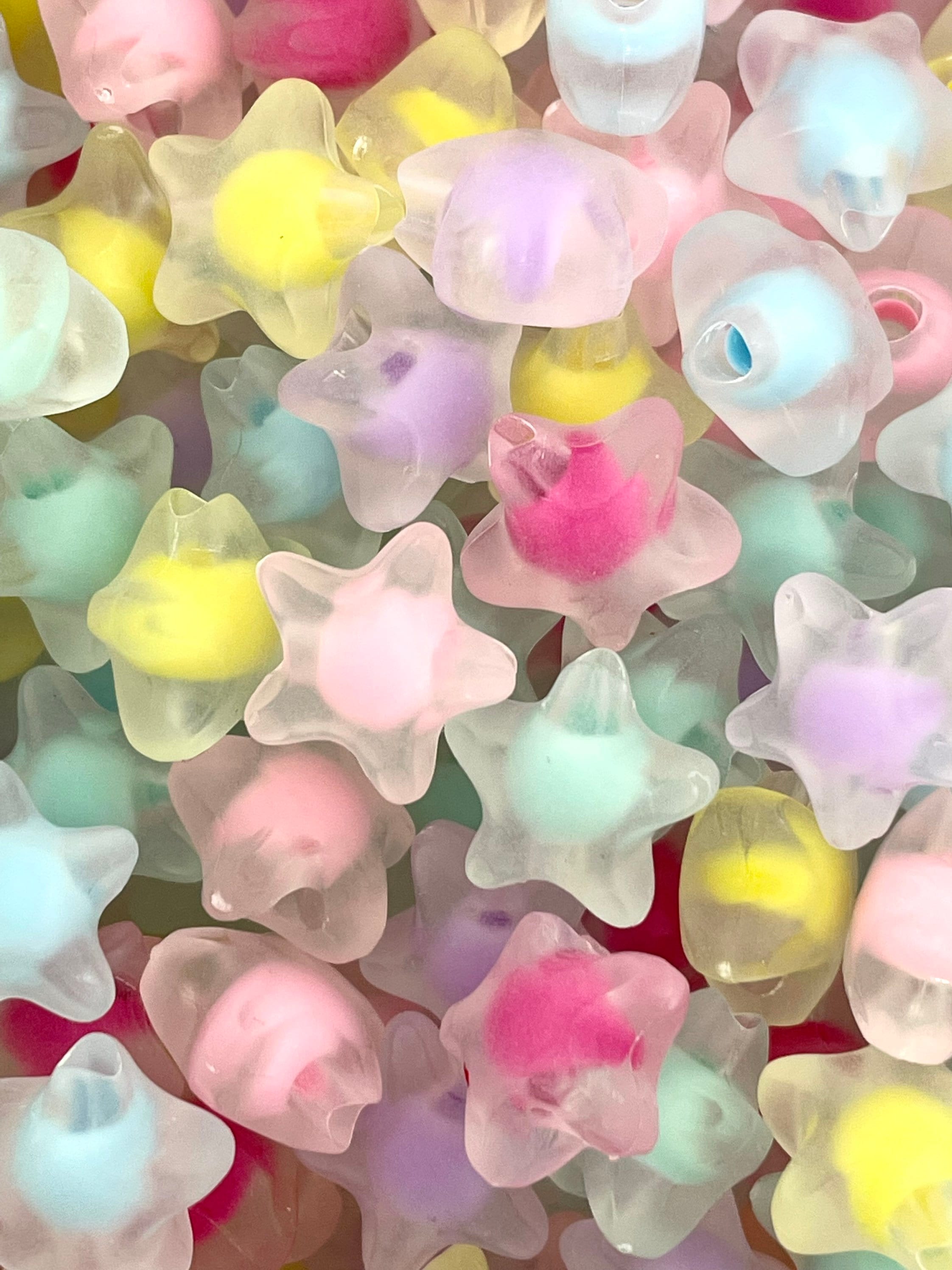 Frosted Star Beads, Kawaii Star Shaped Beads, Clear Star Beads for Jewelry Making, Pastel Star Beads for Bracelet