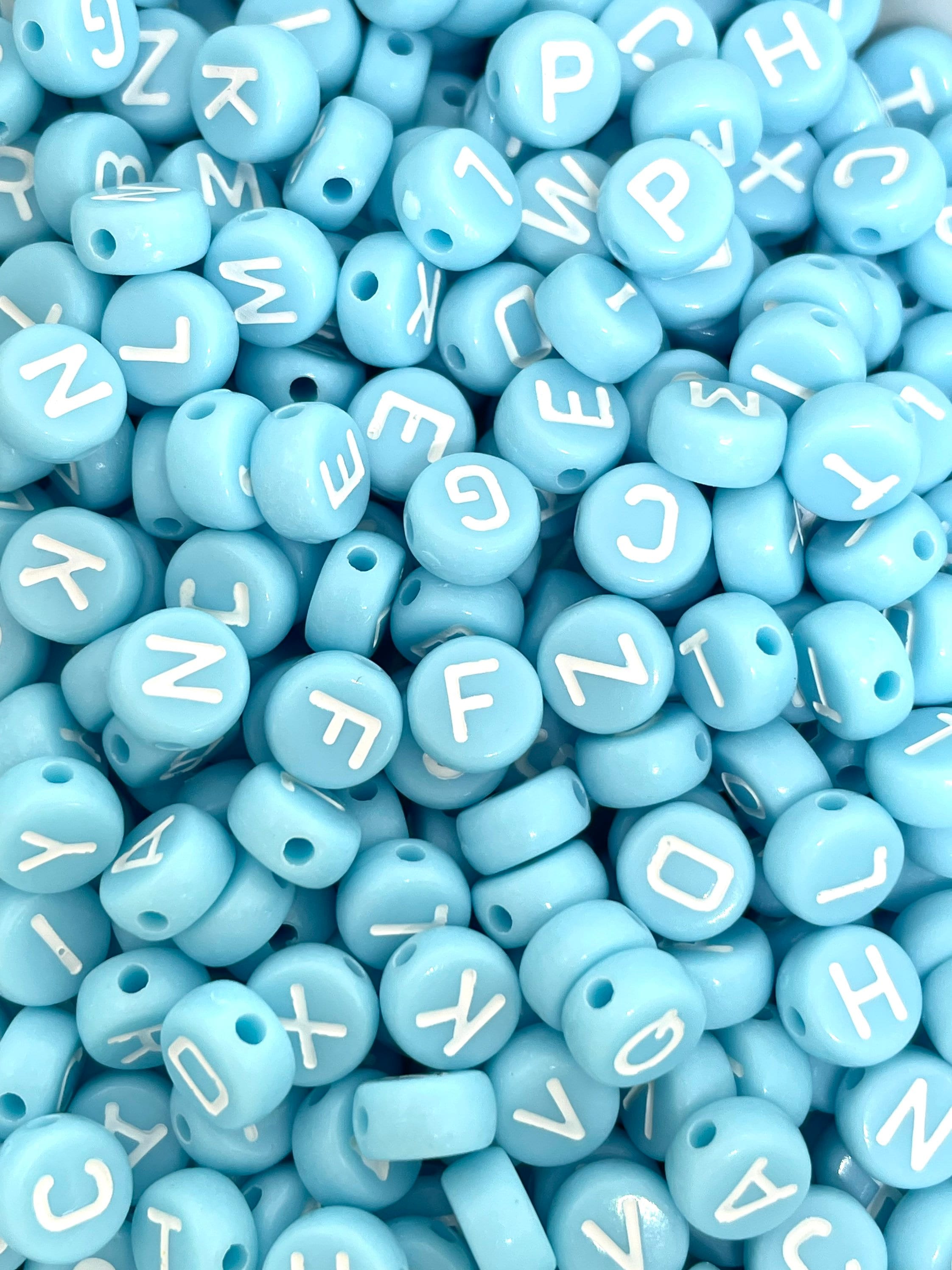 Baby Blue Alphabet Beads for Jewelry Making, Gender Beads, Baby Blue Beads, Light Blue Letter Beads for Bracelet, Blue and White Beads