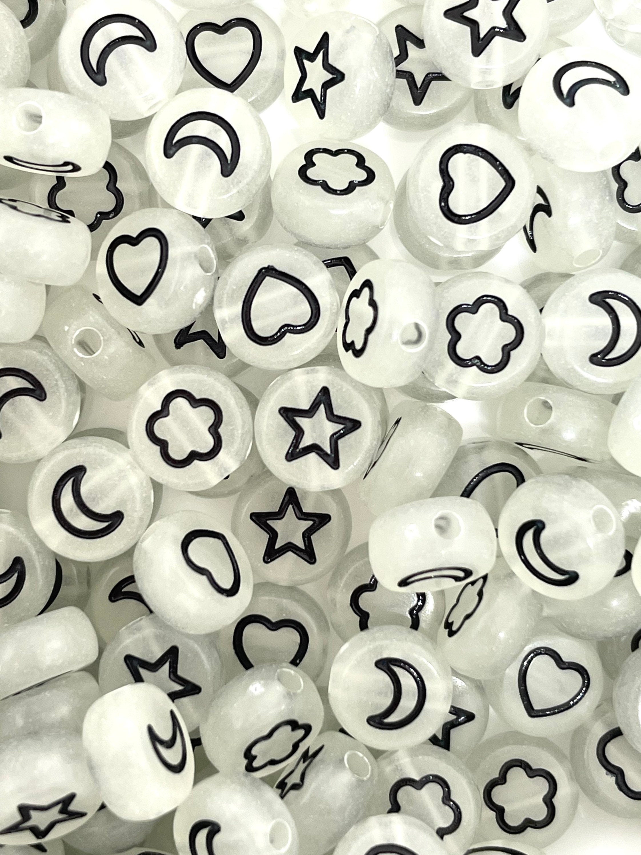 Glow in Dark Spacer Beads, Moon, Star, Heart, Flower Letter Spacer Beads, Letter Beads, Glow Beads for Bracelet, Kids Craft, Coin Beads