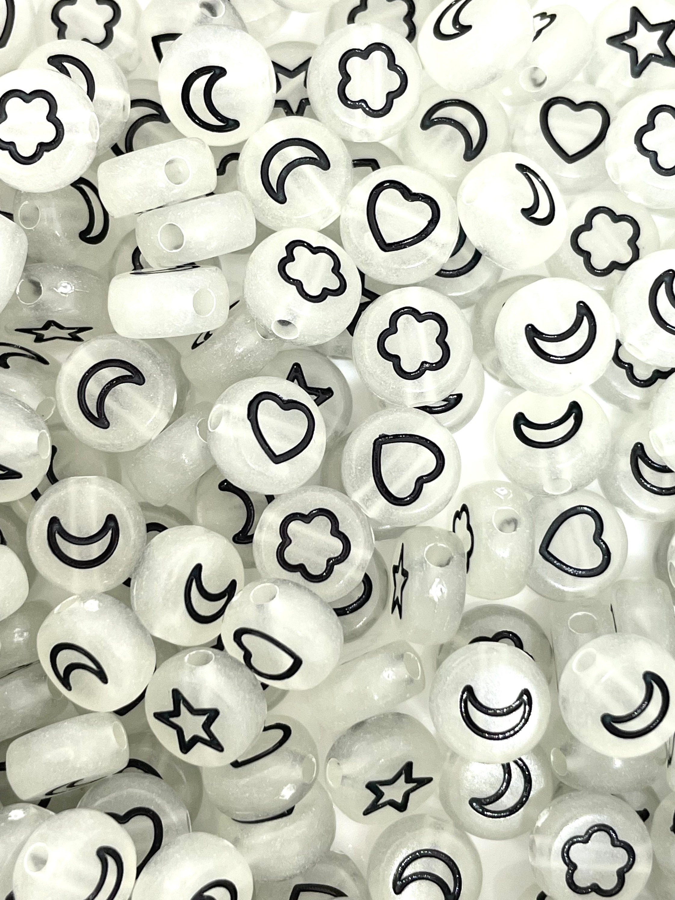 Glow in Dark Spacer Beads, Moon, Star, Heart, Flower Letter Spacer Beads, Letter Beads, Glow Beads for Bracelet, Kids Craft, Coin Beads