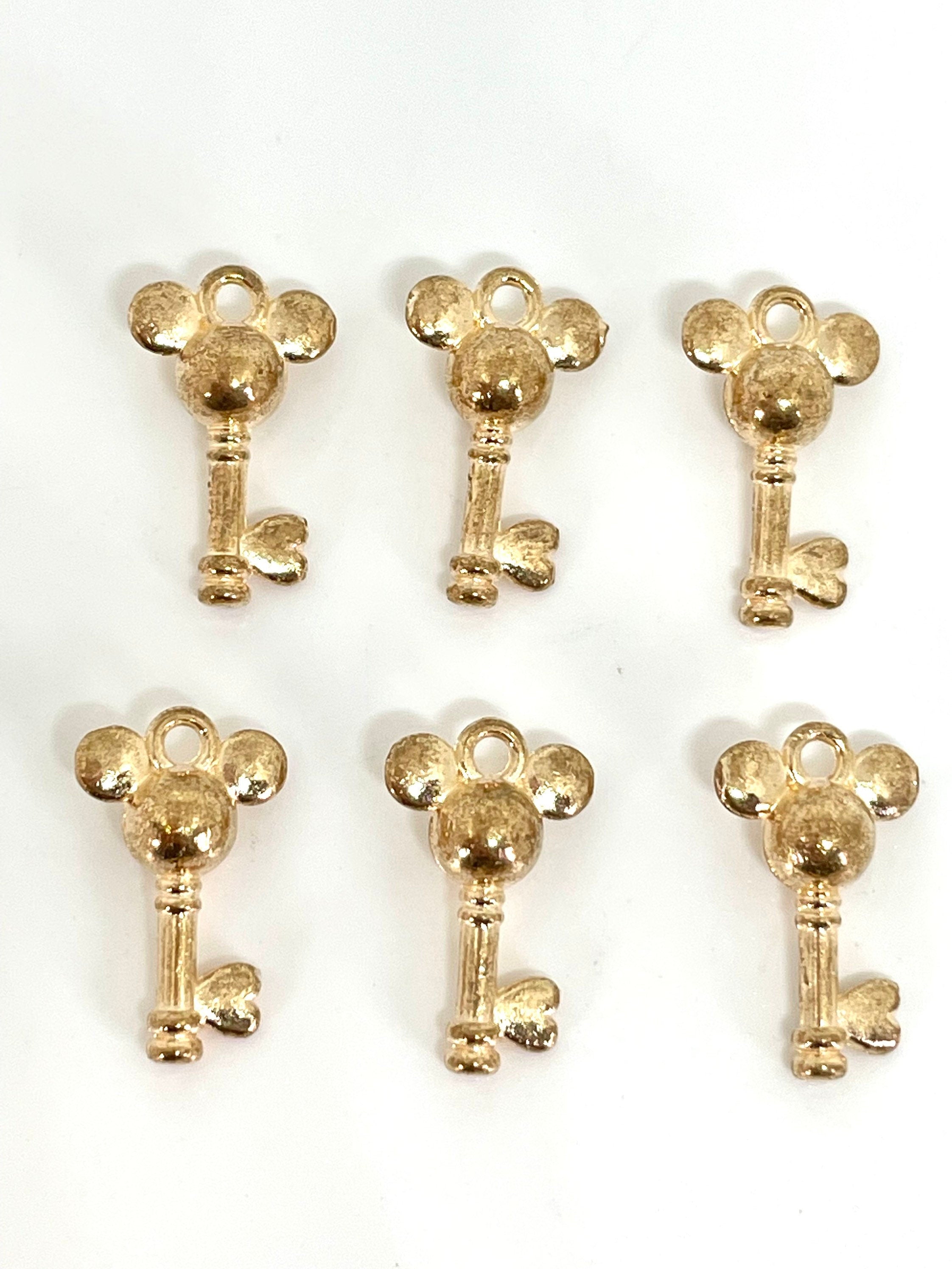 Gold Mickey Key Charm for Disneyland, Disney World, Mouse Charm, M and M charm, MM Beads