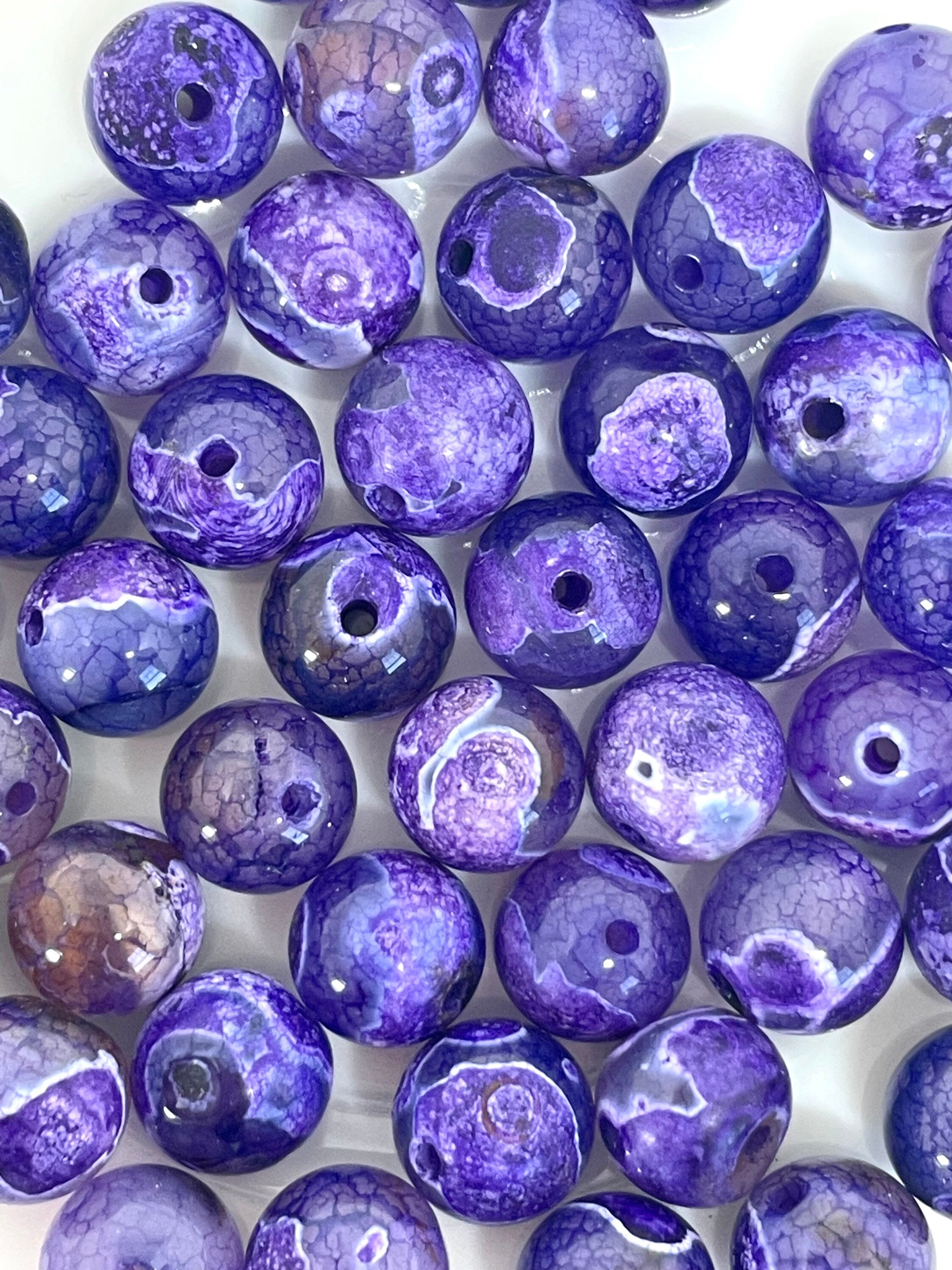 8mm Purple Cracked Fire Agate Onyx Beads