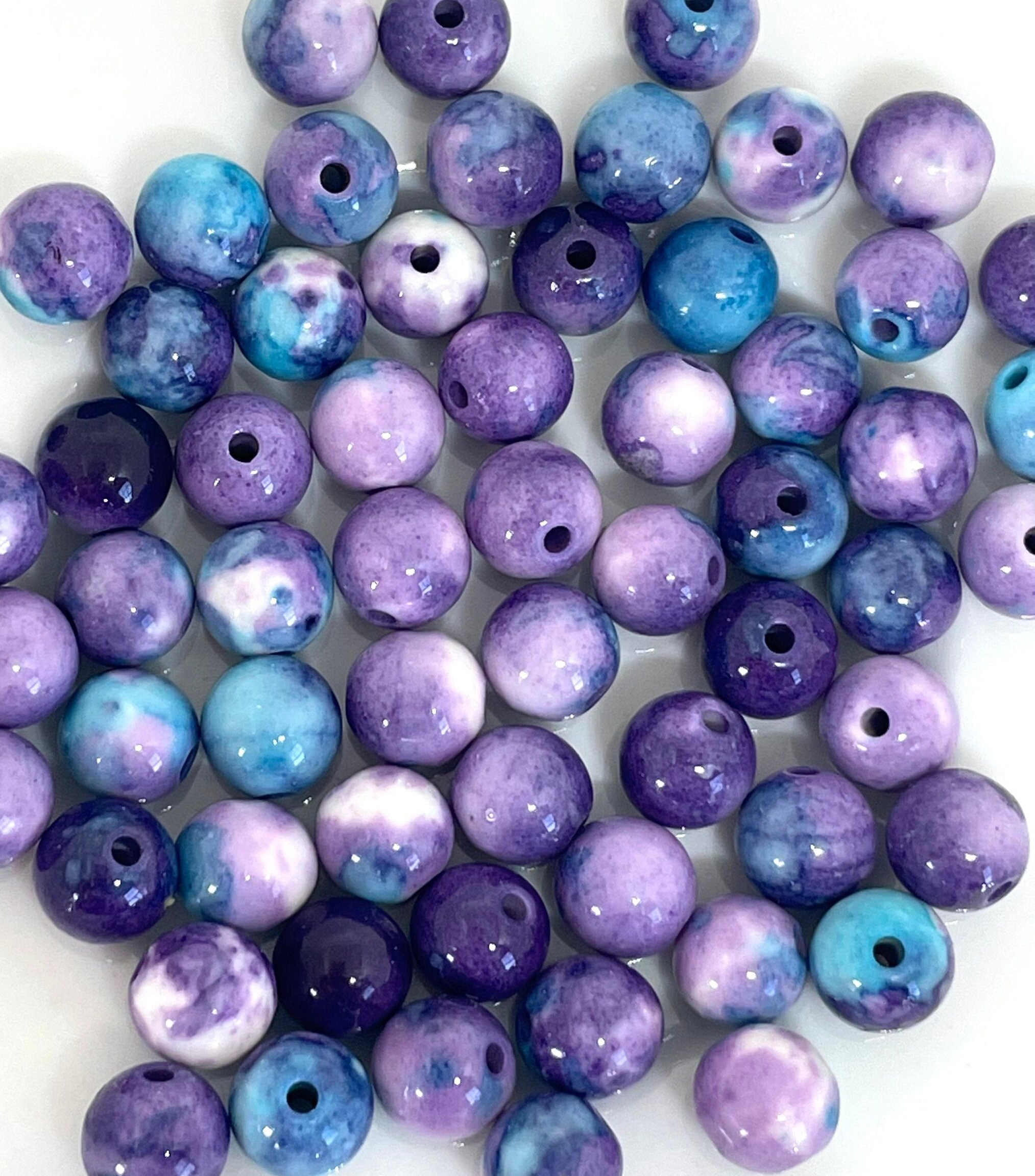 6mm Purple Jasper Blue and White Stone Beads