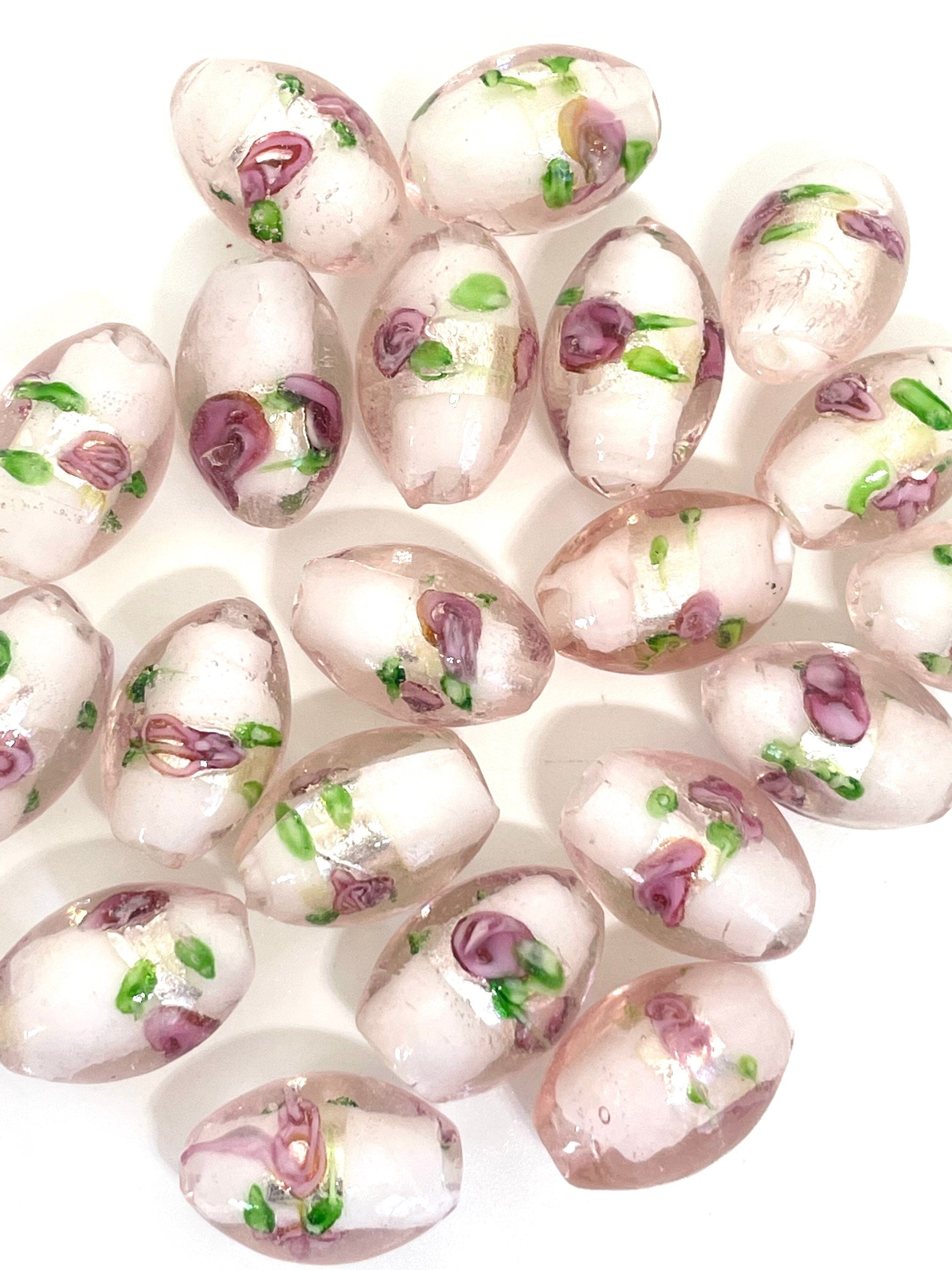 Beautiful Rose Lampwork Glass Beads for Necklace, Rose Beads, Flower Beads, Nature Beads