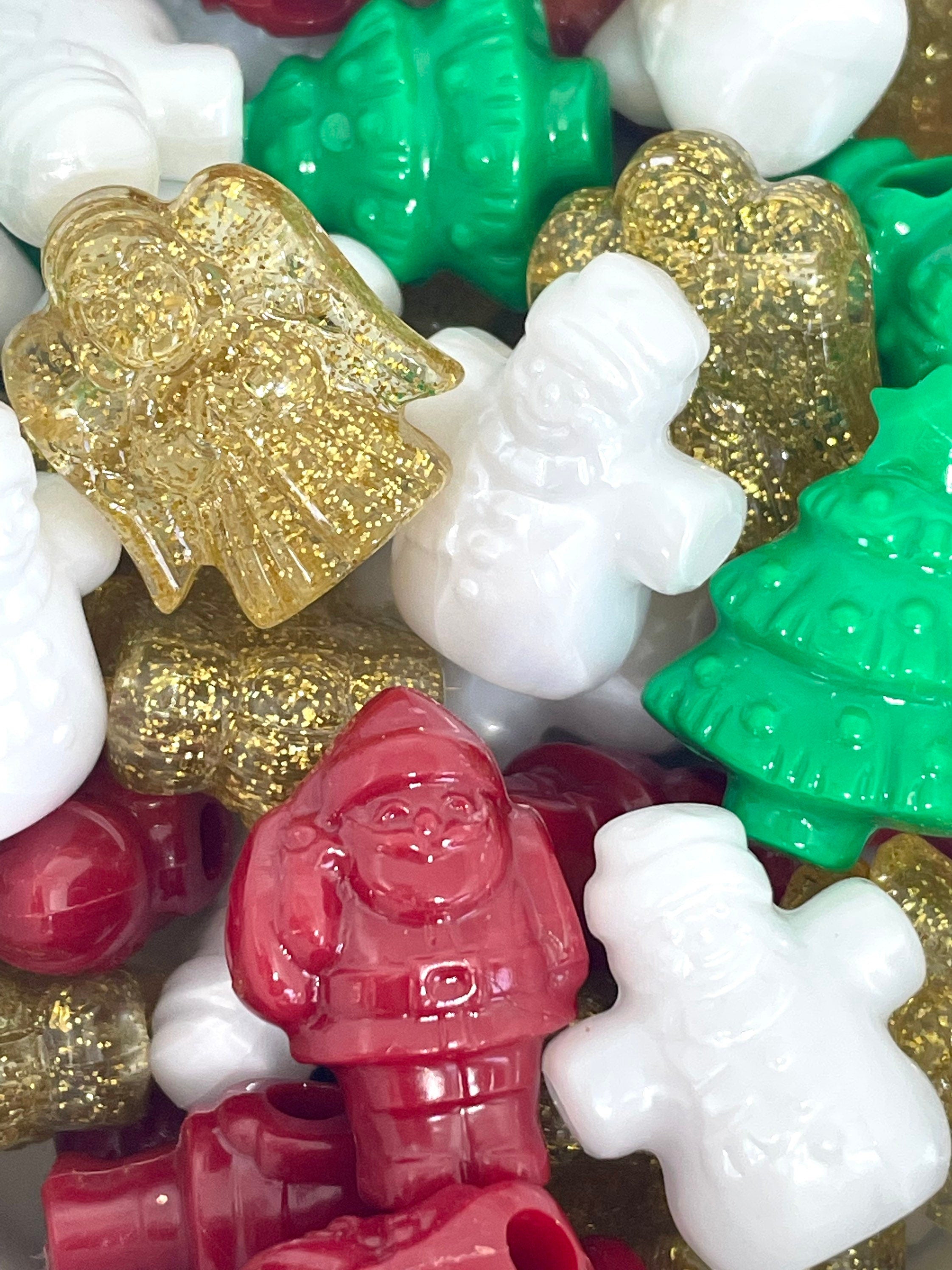 Holiday Beads Set, Glitter Christmas Beads for Garland, Snowman, Santa, Christmas Tree Beads for Jewelry Making, Christmas Jewelry