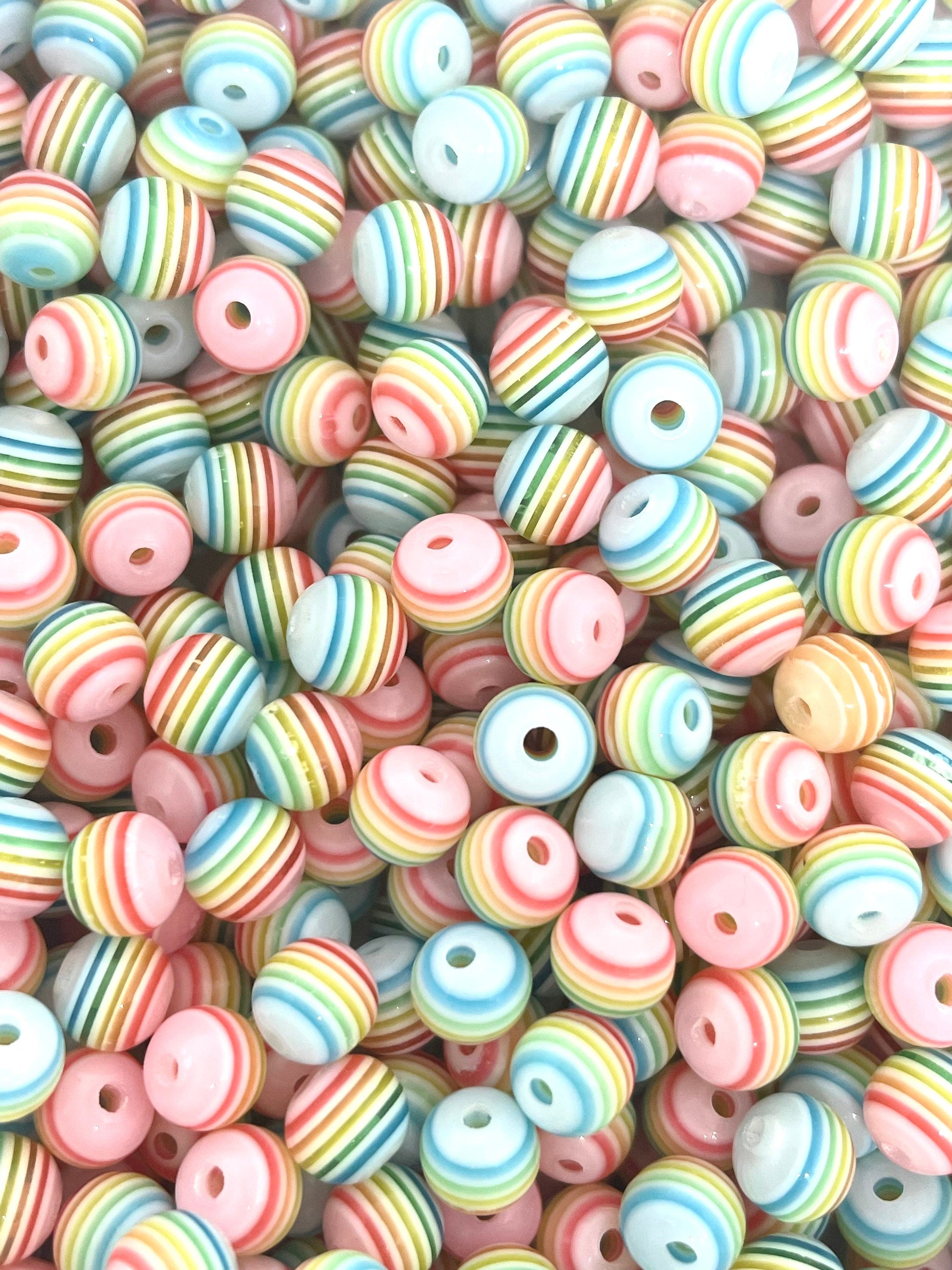 Translucent Rainbow Stripes, Striped Beads for Jewelry Making, Spacer Beads for Earrings, Necklace, Bracelet