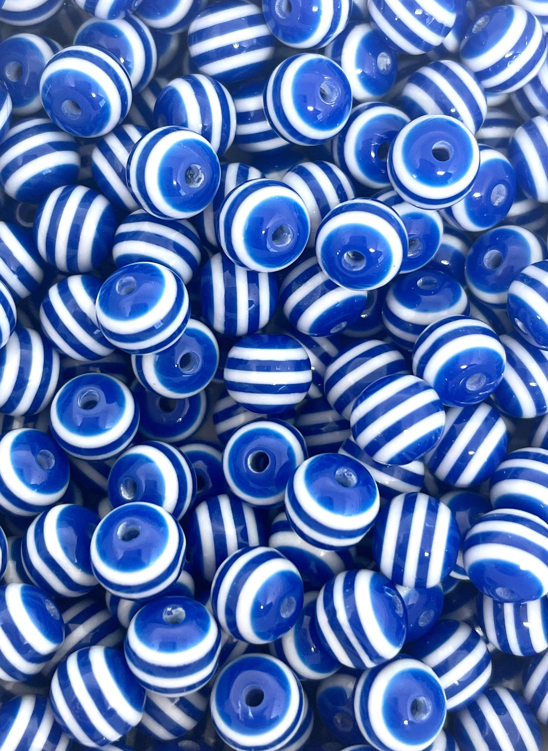 Dark Blue Striped Beads for Jewelry Making, Blue Beads with Stripes for Necklace, Bracelet, Earrings