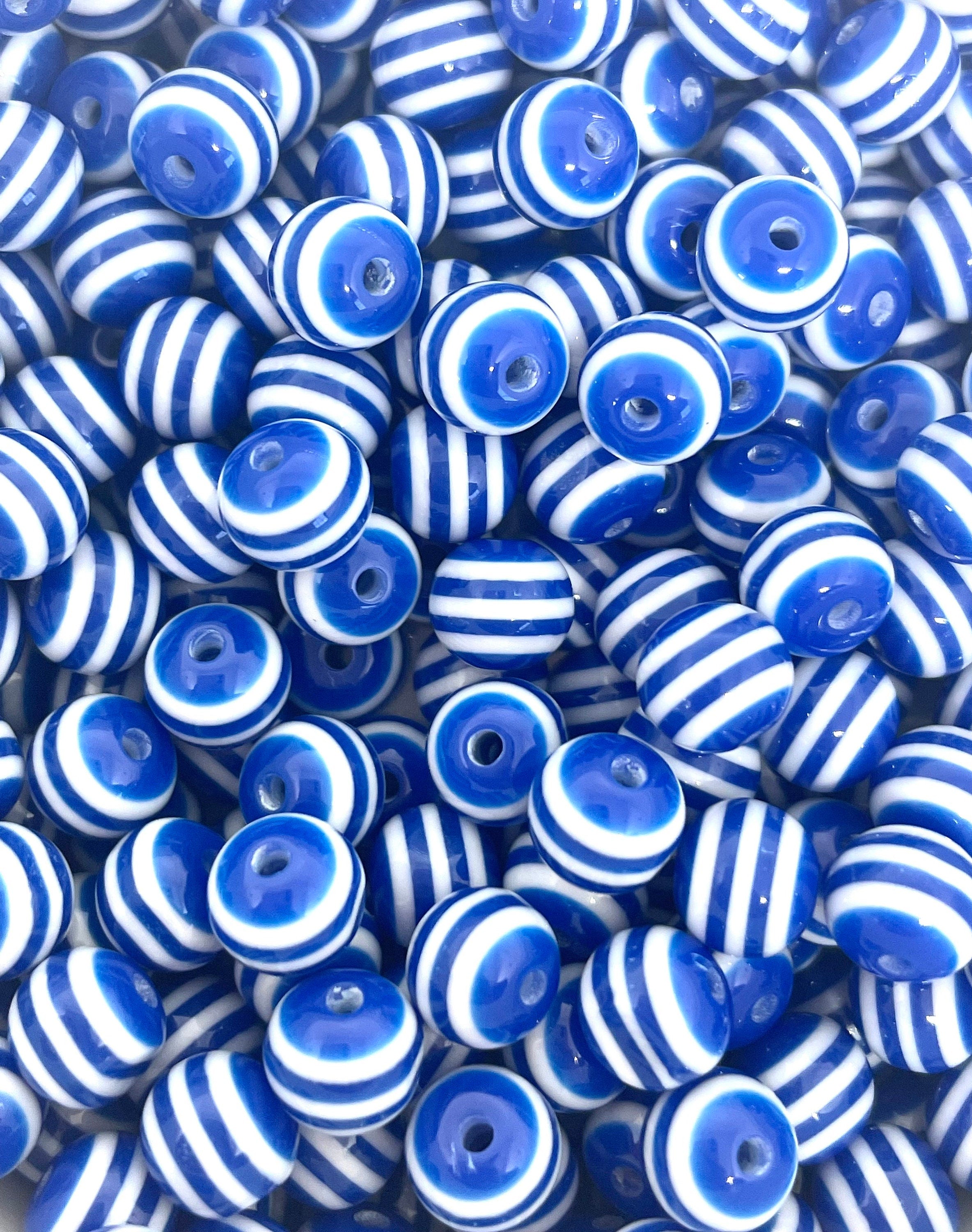 Dark Blue Striped Beads for Jewelry Making, Blue Beads with Stripes for Necklace, Bracelet, Earrings