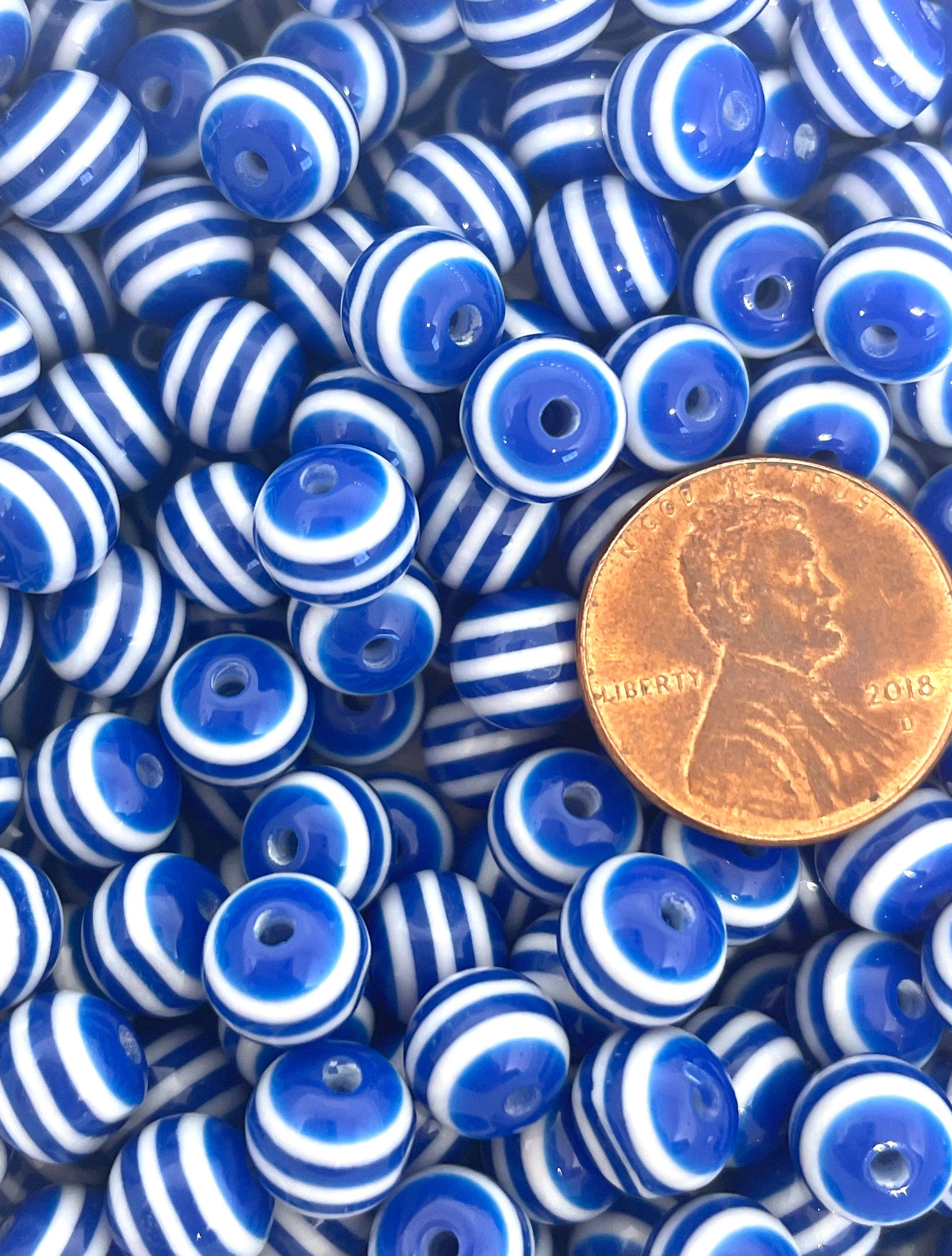 Dark Blue Striped Beads for Jewelry Making, Blue Beads with Stripes for Necklace, Bracelet, Earrings