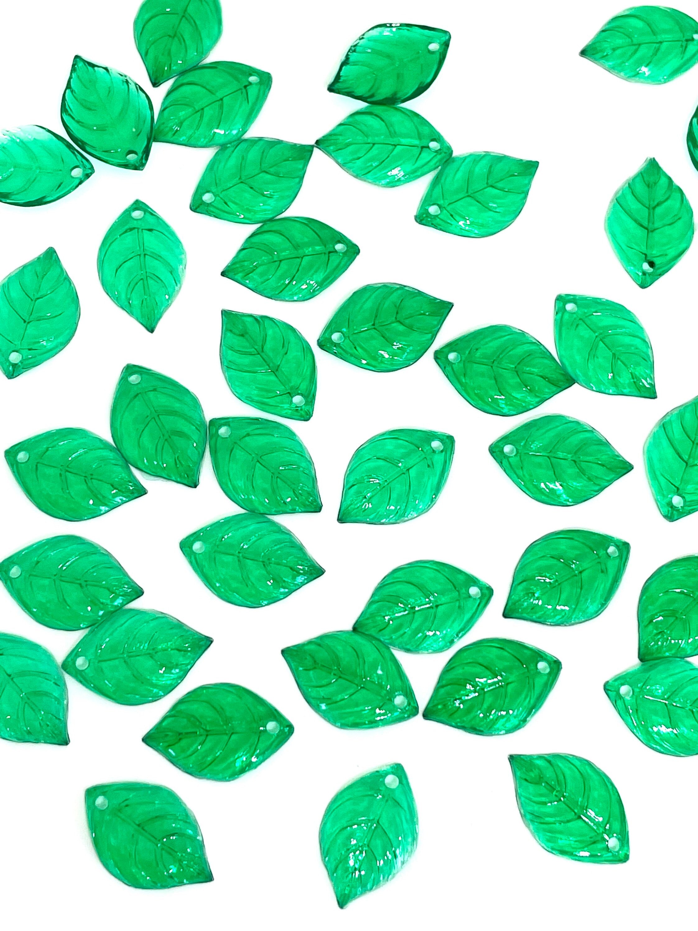 Green Leaf Beads for Jewelry Making, Fall Beads, Leaf Charm, Leaf Pendant for Garland, Accent Beads