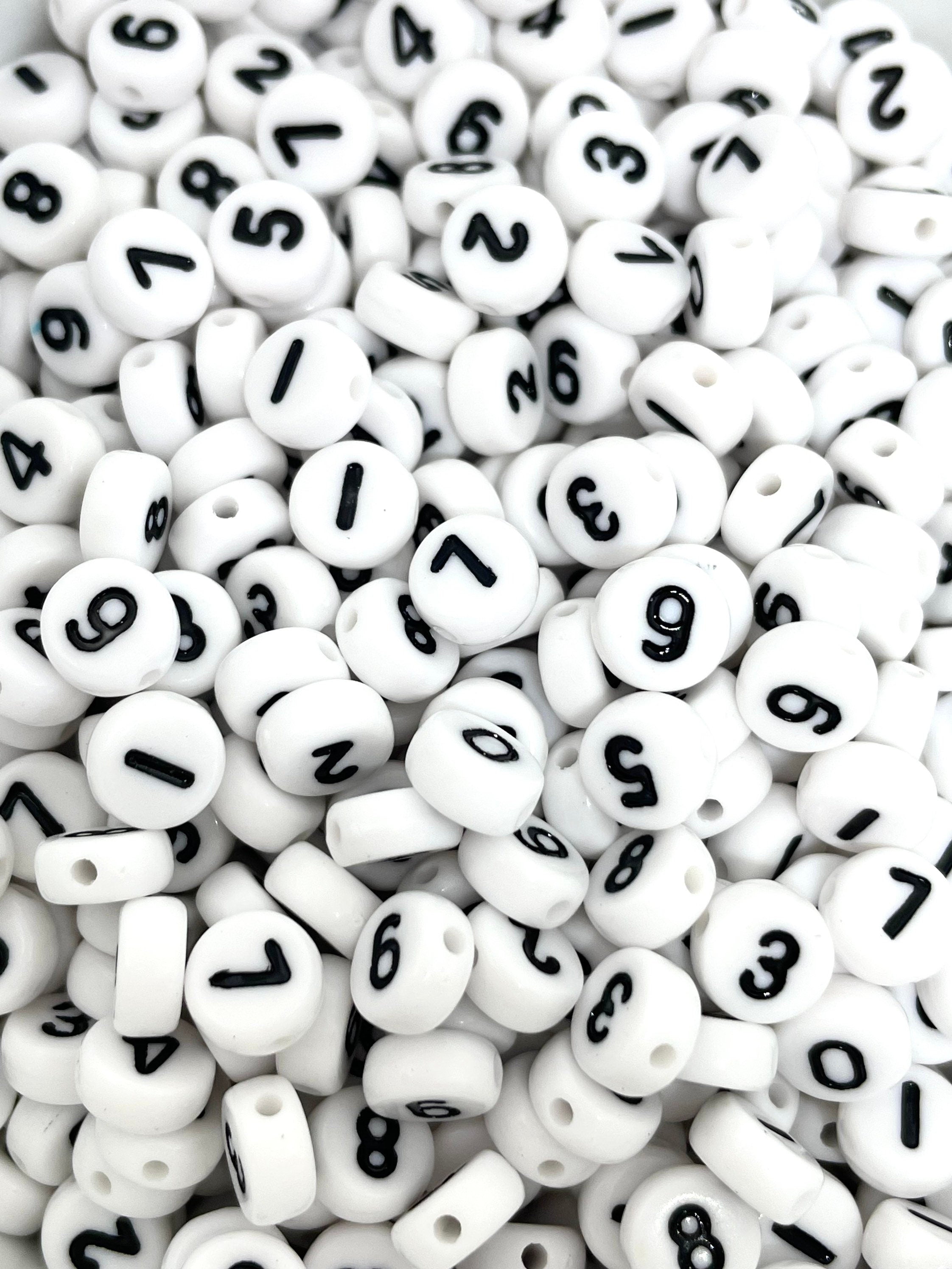 White and Black Coin Number Beads for Alphabet Bracelet, Number Charm, Number Pendant for Jewelry Making