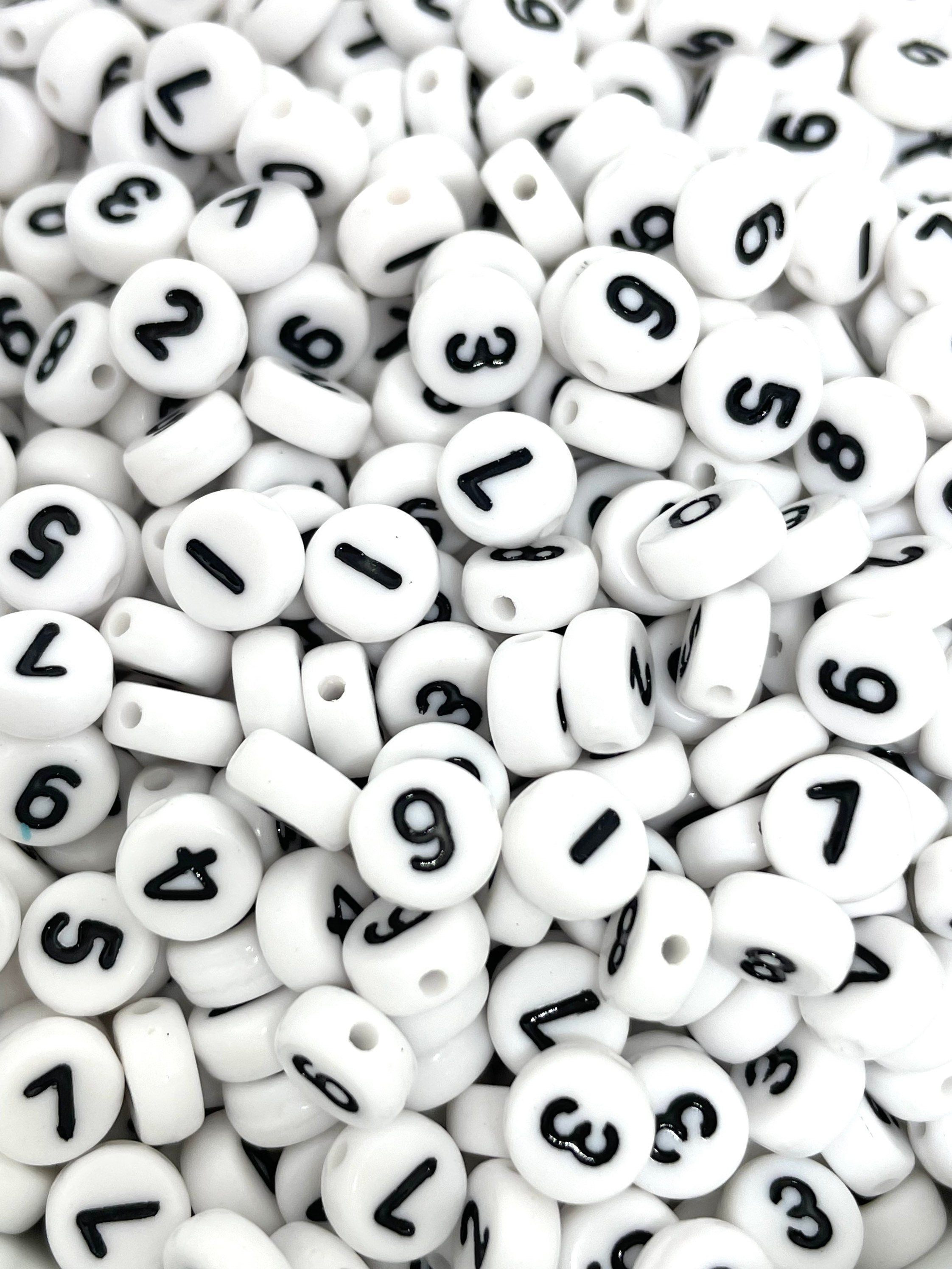 White and Black Coin Number Beads for Alphabet Bracelet, Number Charm, Number Pendant for Jewelry Making