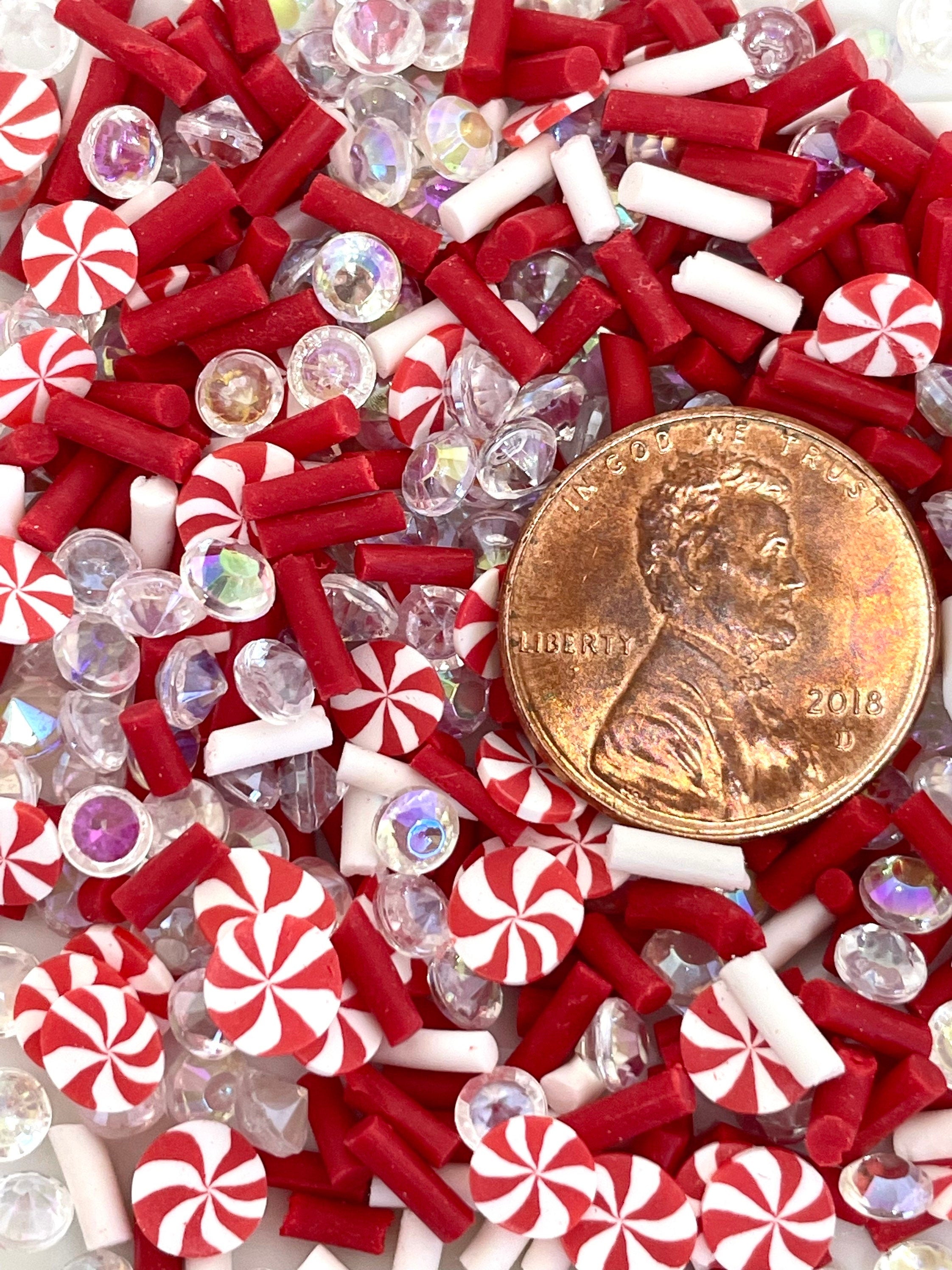 Christmas Peppermint Fake Sprinkles, Christmas Fake Sprinkle Mix, Christmas Confetti, Clay Confetti, Decoden