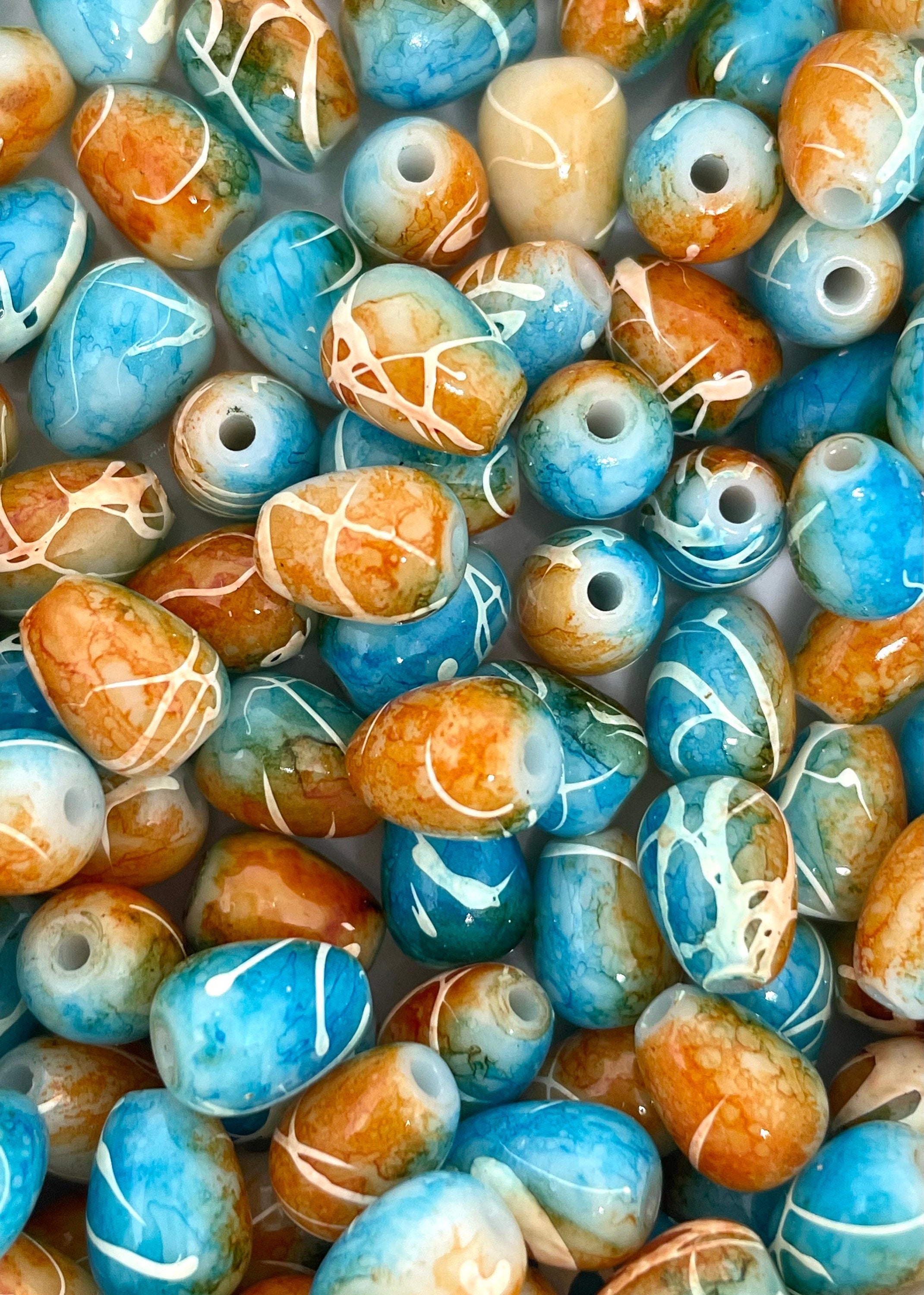 Blue and Copper Colored Glass Beads, Tear Shaped Beads for Jewelry Making, Earrings