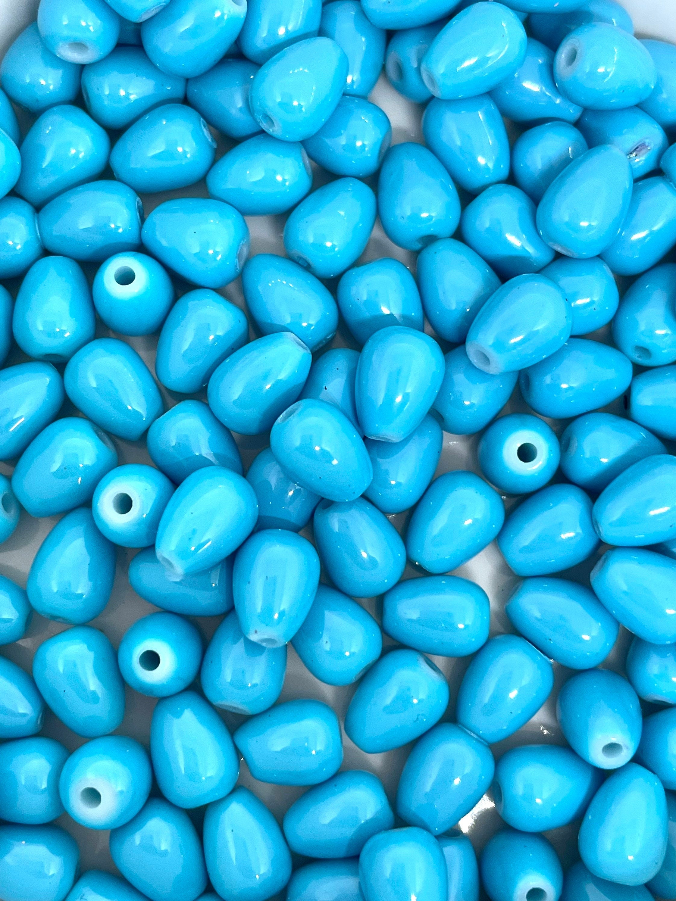 Bright Blue Beads, Glass TearDrop Beads for Jewelry Making, Earrings, Colorful Beads shaped like tears