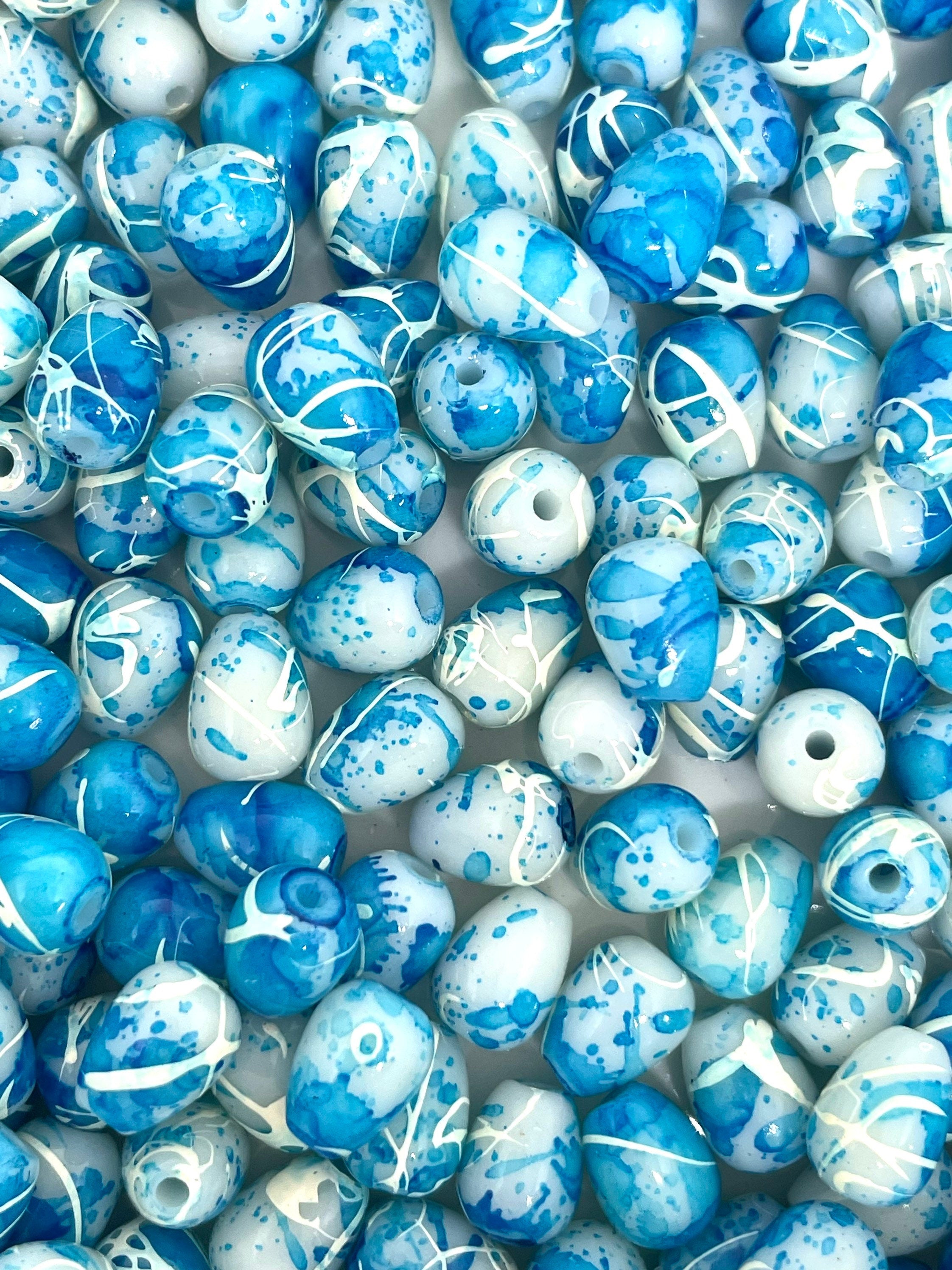 Blue and White Sky Beads, TearDrop Beads for Earrings, Glass Beads for Jewelry Making