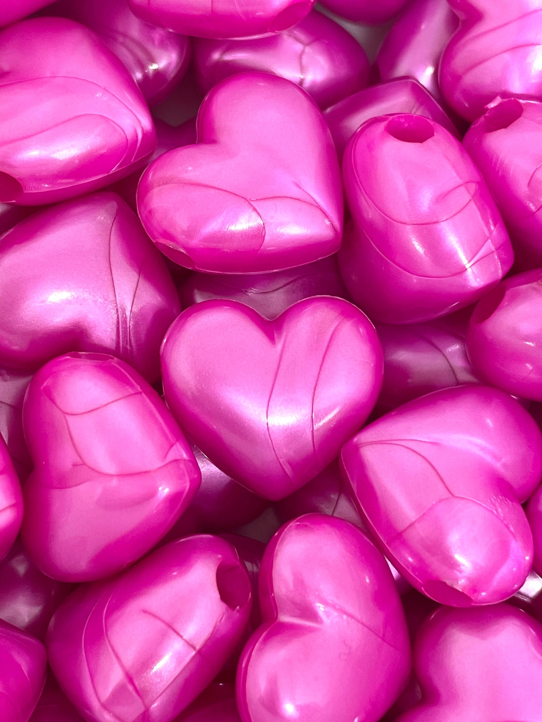 Chunky Pearlized Magenta Heart Beads, Heart Charm Pendant, Dark Pink Beads for Jewelry Making, Statement Beads