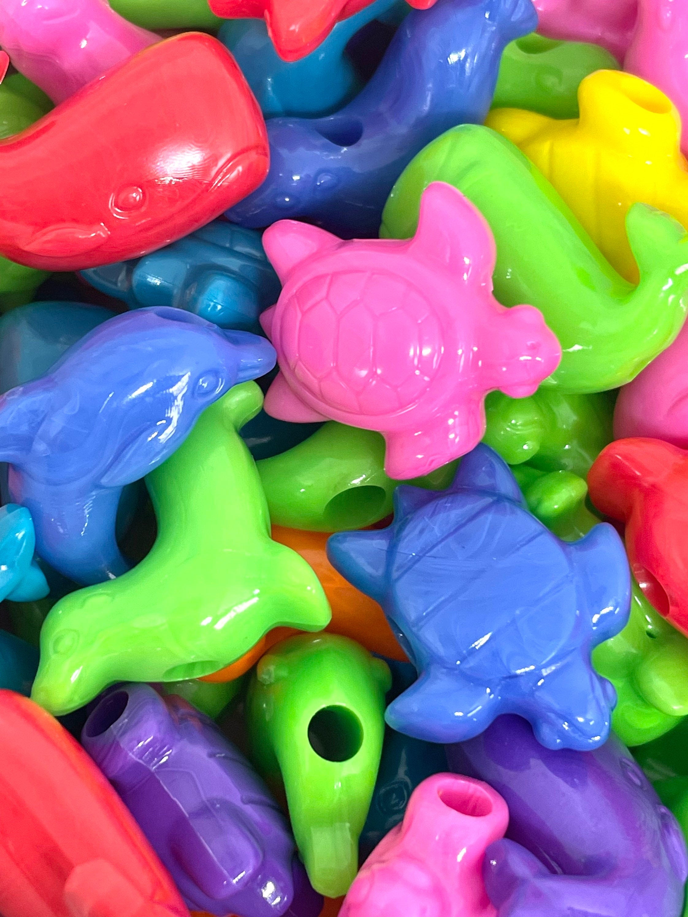 Colorful Marine Animal Beads, Sea Life Beads, Ocean Beads for Kids, Whale, Seal, Dolphin, and Sea Turtle Charms