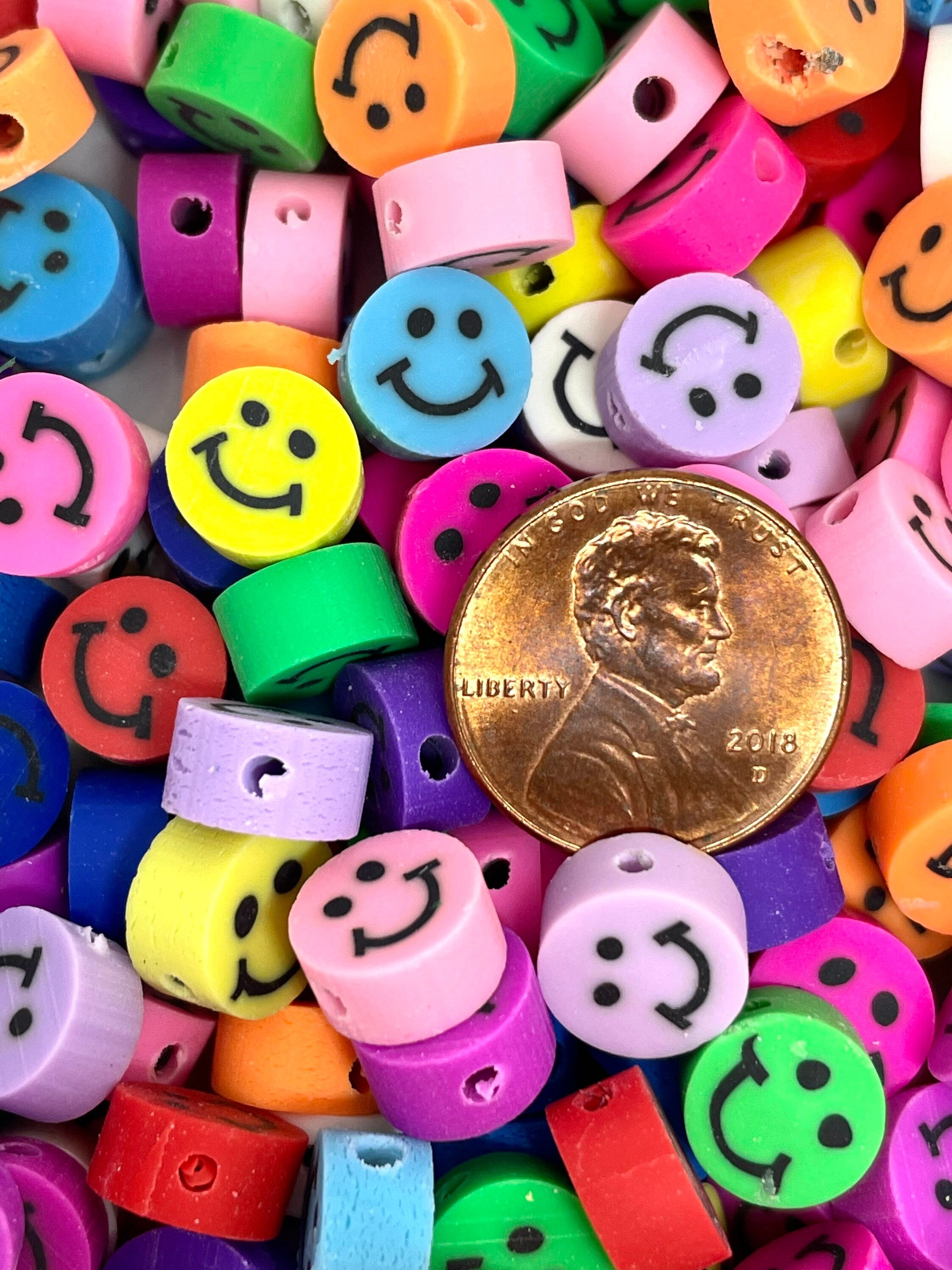 Happy Face Beads, Smiley Face Charm, Emoji Charm for Jewelry Making, Bracelet, Alphabet Beads Spacer, Handmade Polymer Clay Beads