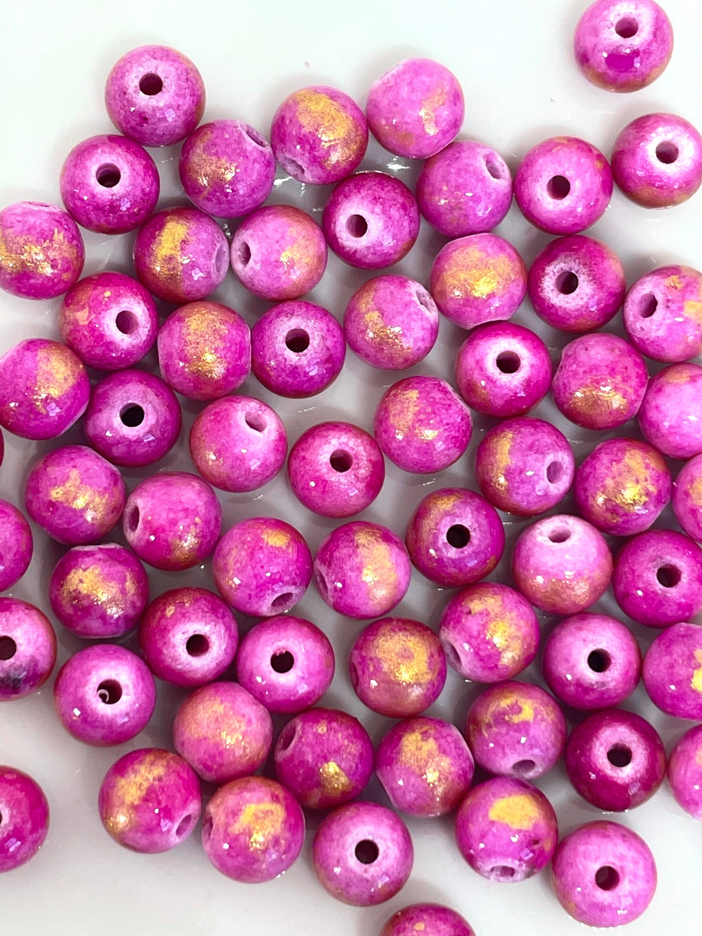 6mm Pink and Gold Lapis Lazuli Stone Beads