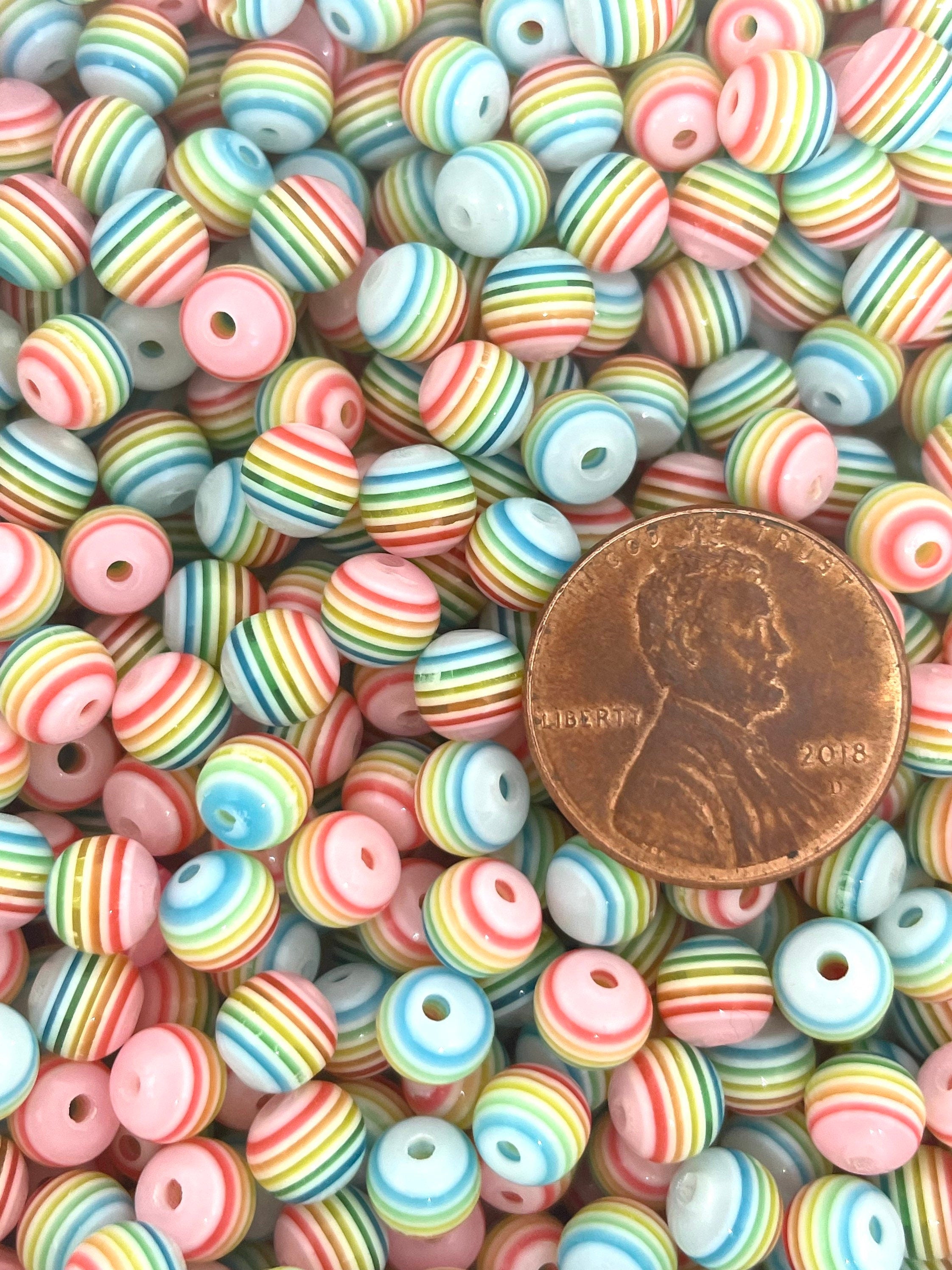 Translucent Rainbow Stripes, Striped Beads for Jewelry Making, Spacer Beads for Earrings, Necklace, Bracelet