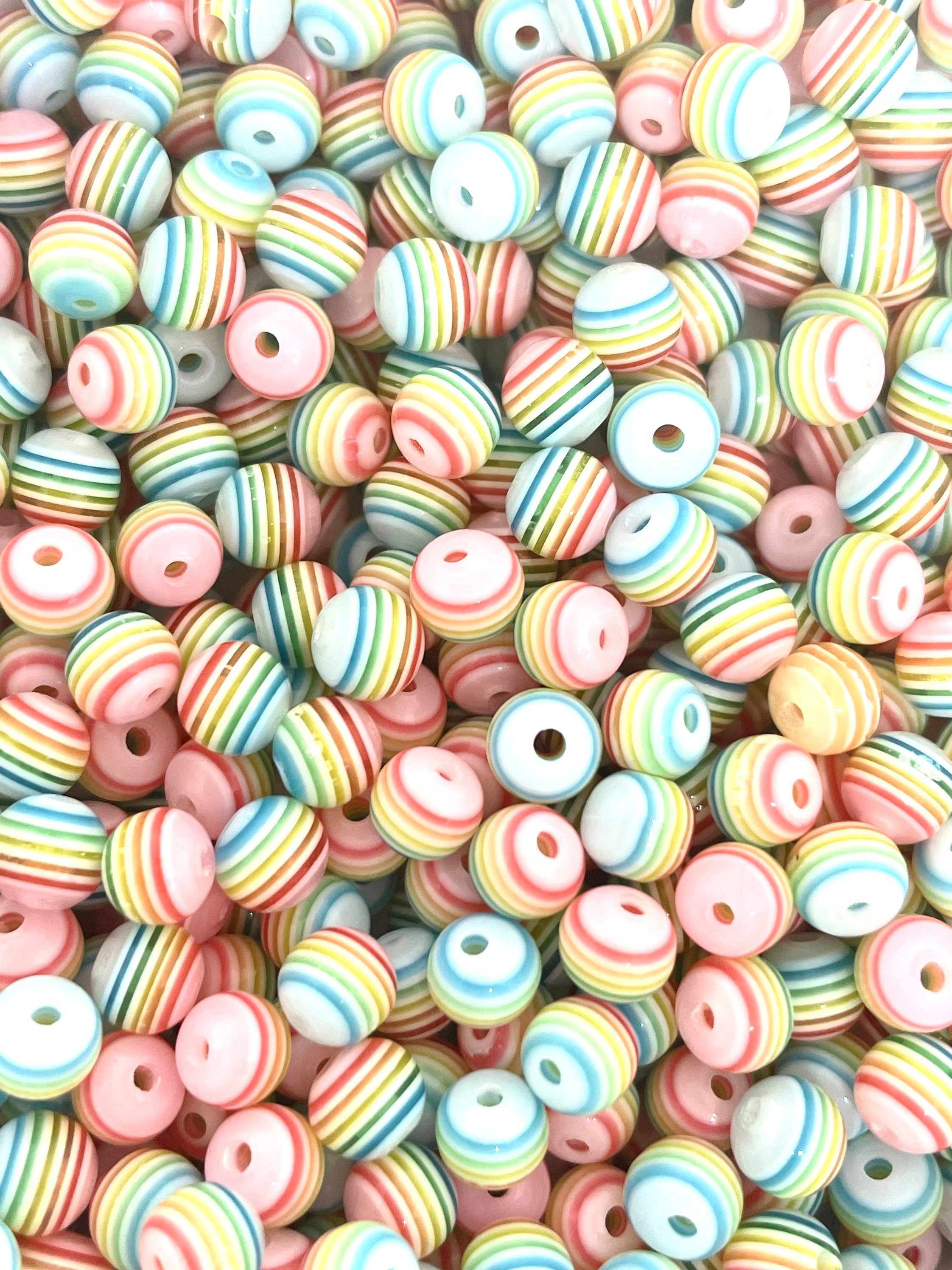Translucent Rainbow Stripes, Striped Beads for Jewelry Making, Spacer Beads for Earrings, Necklace, Bracelet