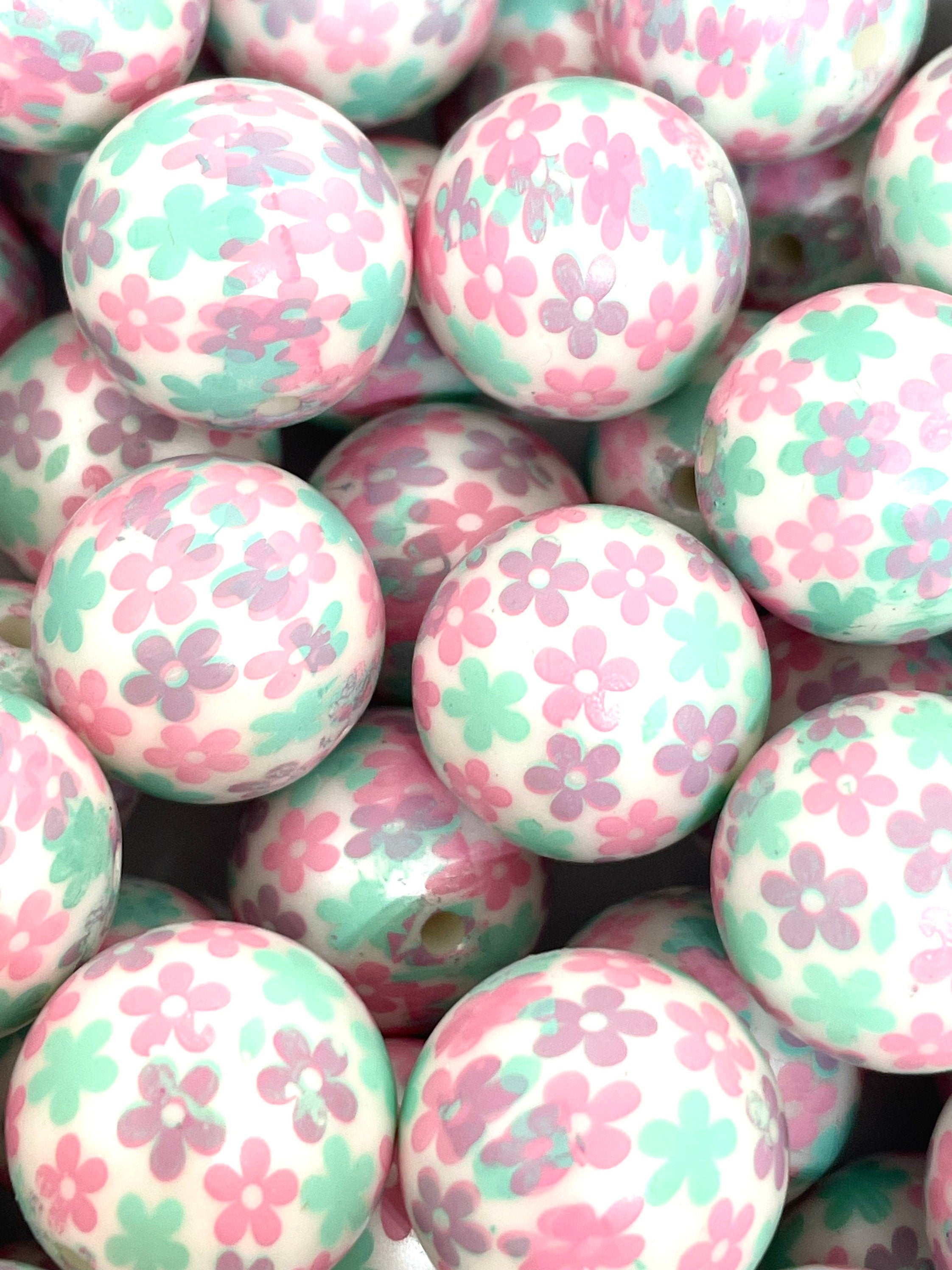 Chunky Flower Beads for Jewelry Making, Pastel Beads, Daisy Charm, 20mm Round Beads