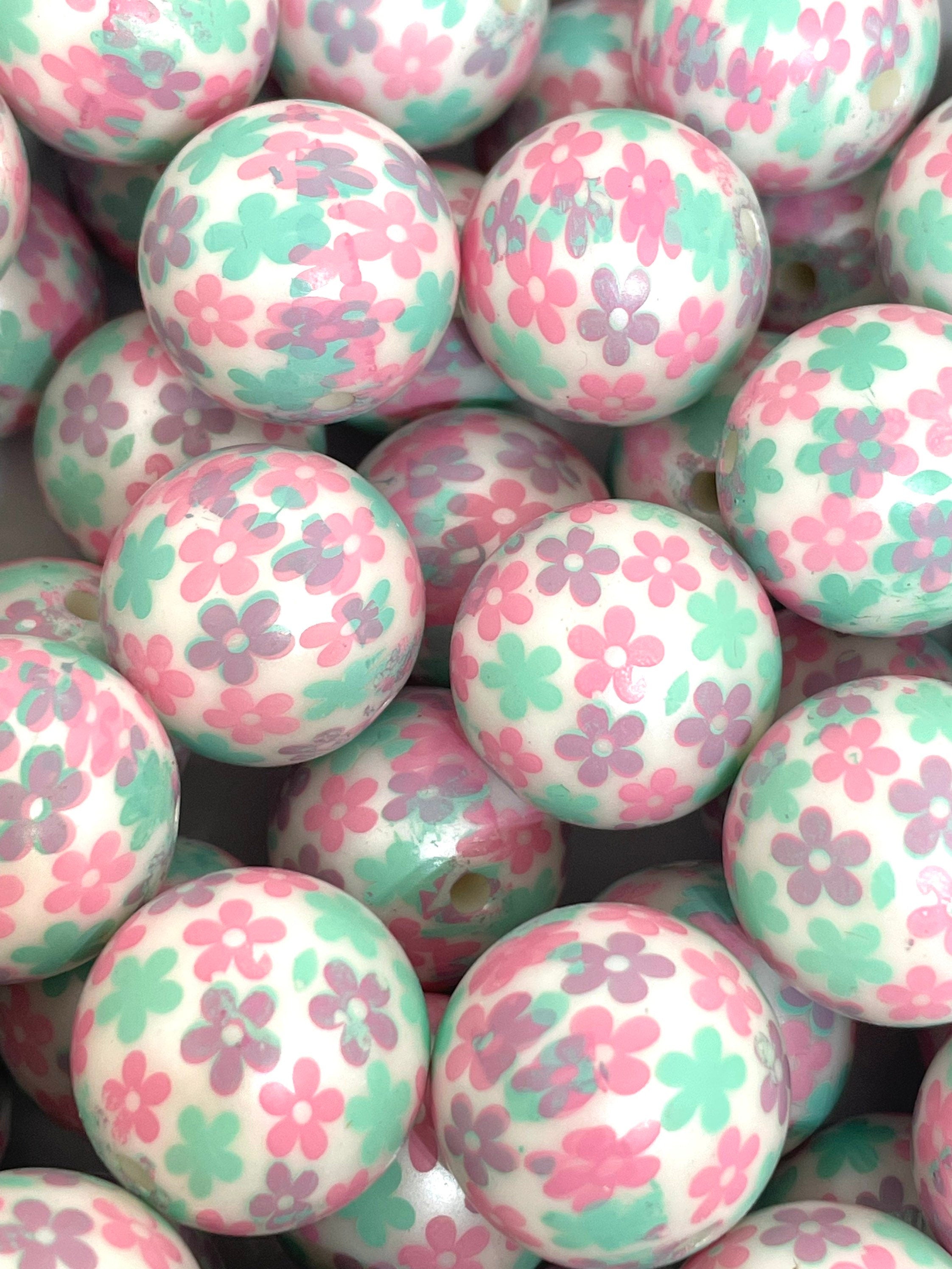 Chunky Flower Beads for Jewelry Making, Pastel Beads, Daisy Charm, 20mm Round Beads