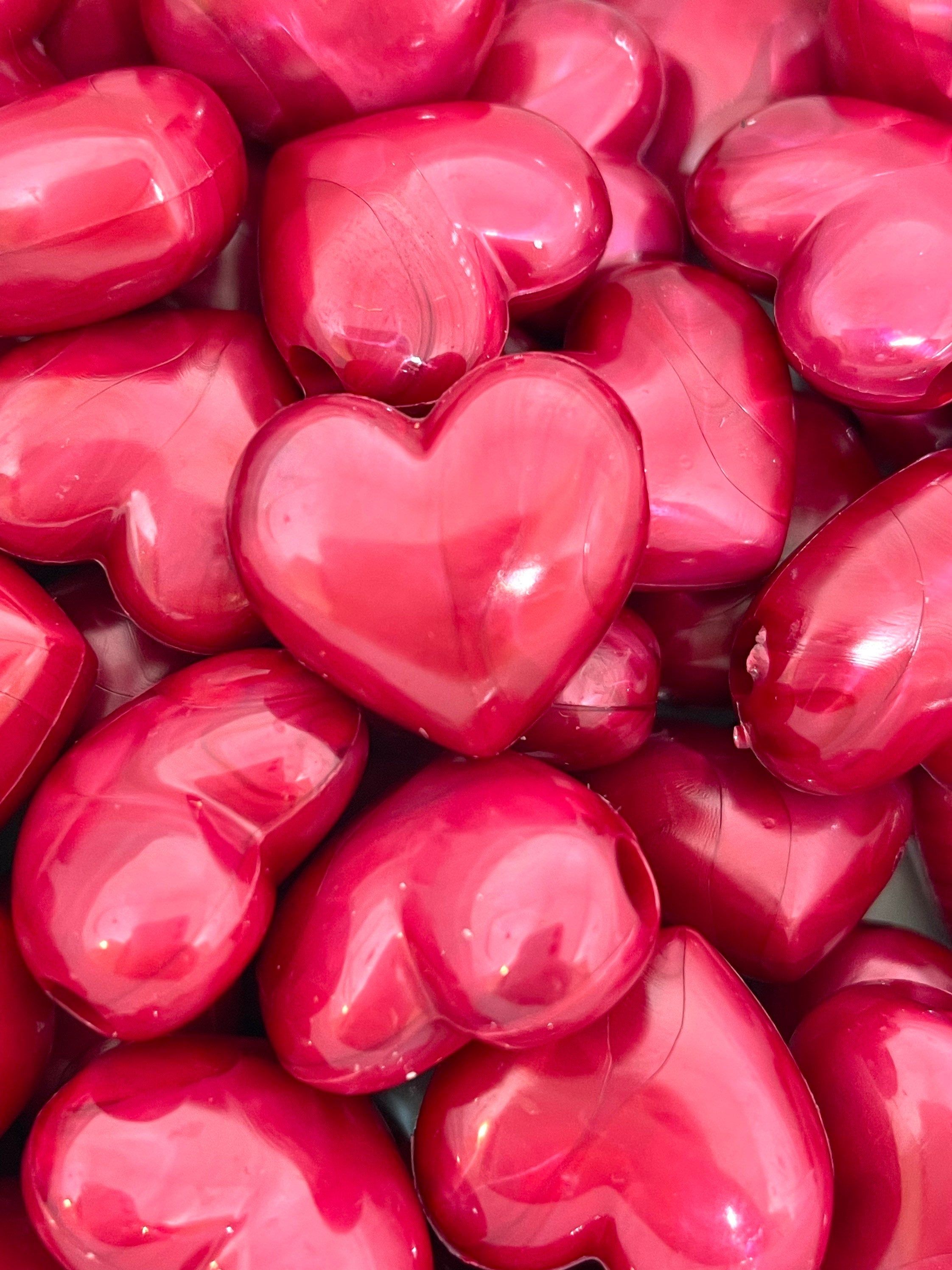 Dark Red Pearl Heart Beads, Acrylic Heart Charm, Valentine's Day Beads for Jewelry Making, Red Heart Pendant