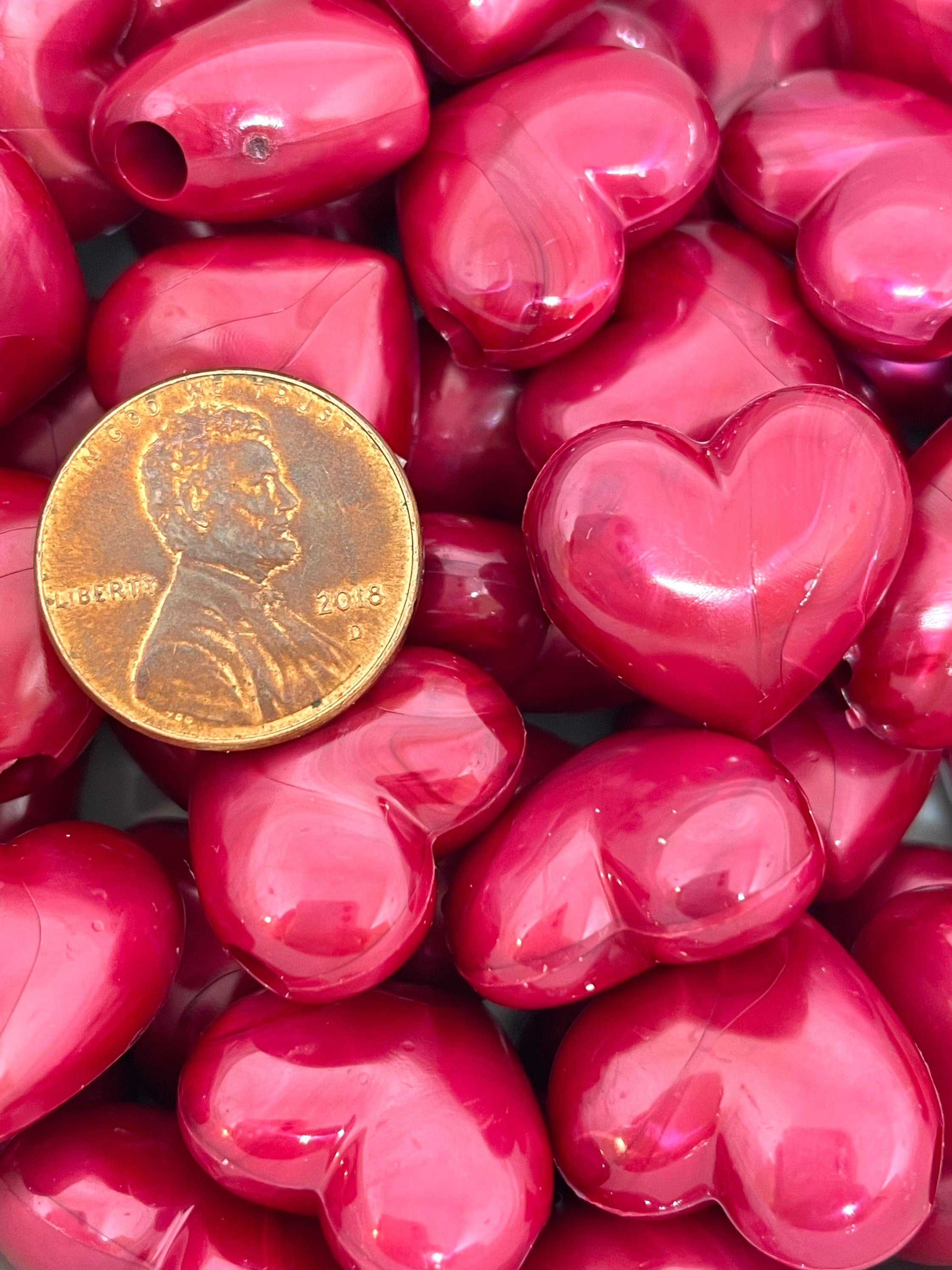 Dark Red Pearl Heart Beads, Acrylic Heart Charm, Valentine's Day Beads for Jewelry Making, Red Heart Pendant