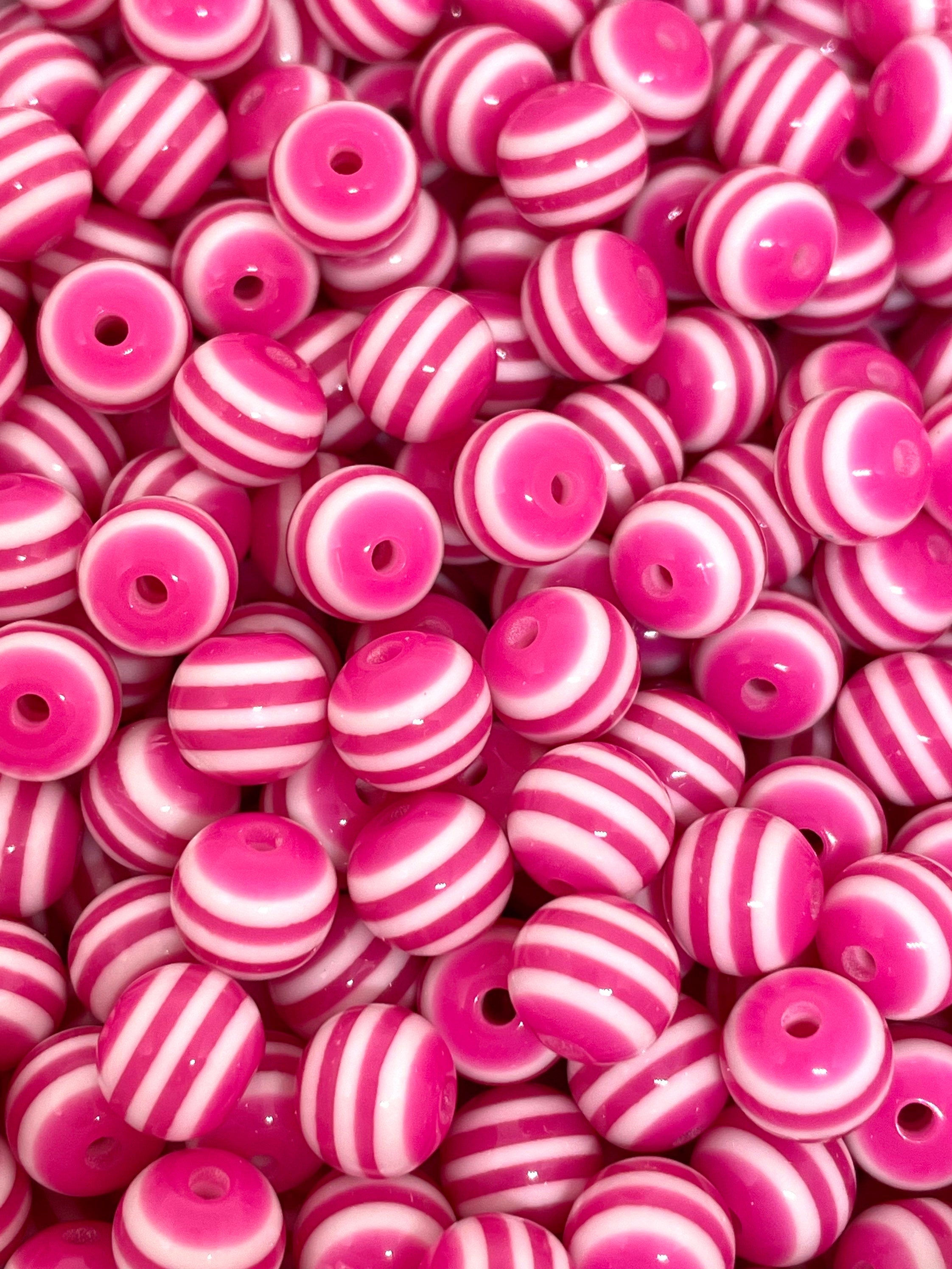 8mm Magenta Striped Beads