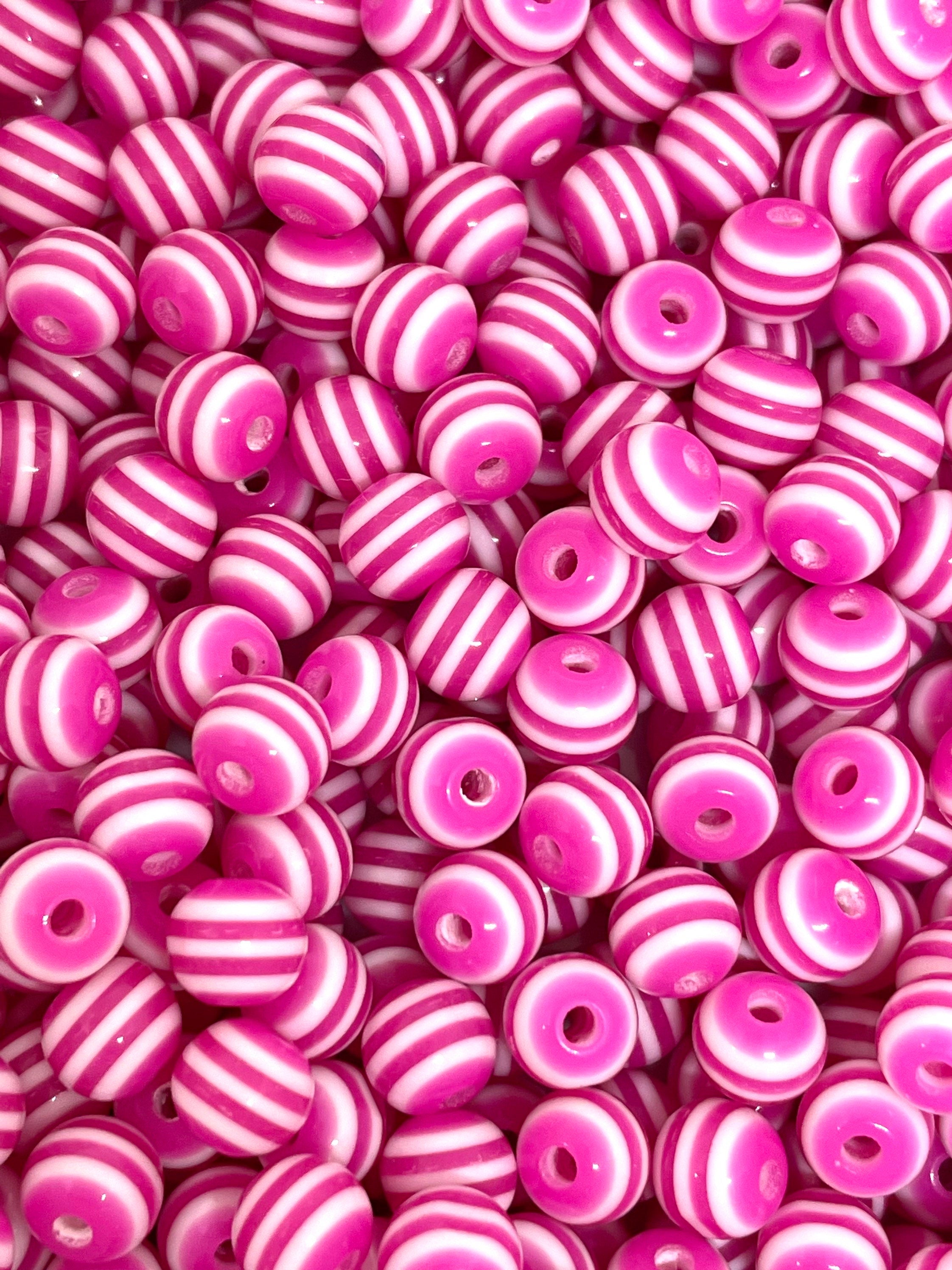 6mm Dark Pink Striped Beads