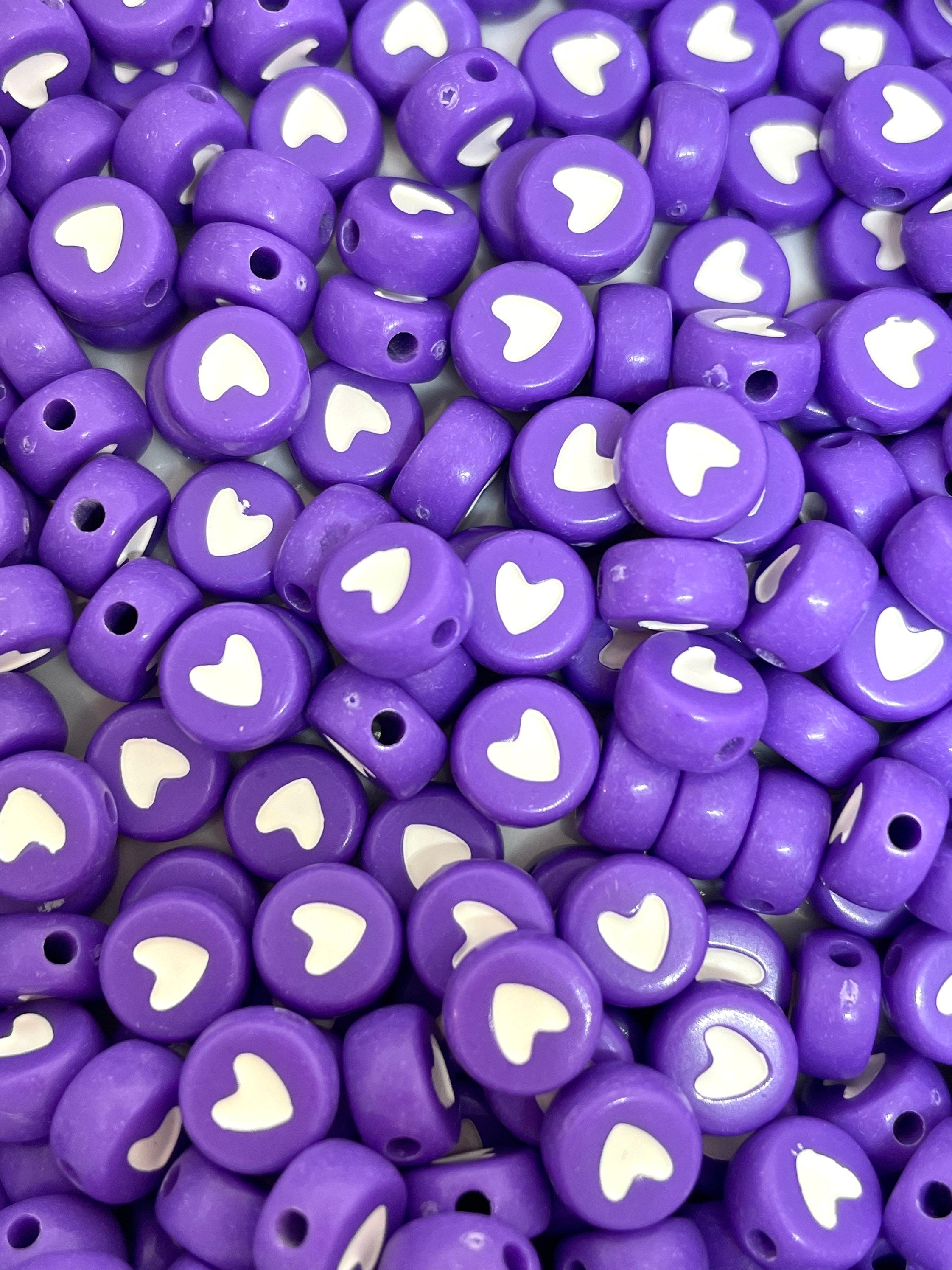 Purple Spacer Beads for Alphabet Jewelry, Letter Beads, Purple Heart Charm for Jewelry Making, Bracelet Beads, Anklet Beads