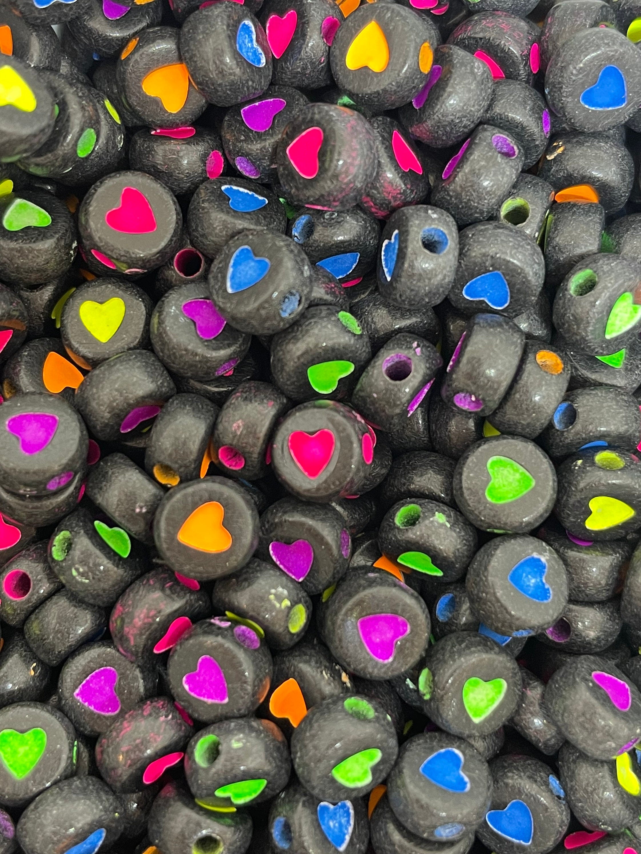 Neon Spacer Beads, Neon Heart Beads, Black Spacer Beads, Gothic Beads, Goth Beads, Lolita Charms for Jewelry Making
