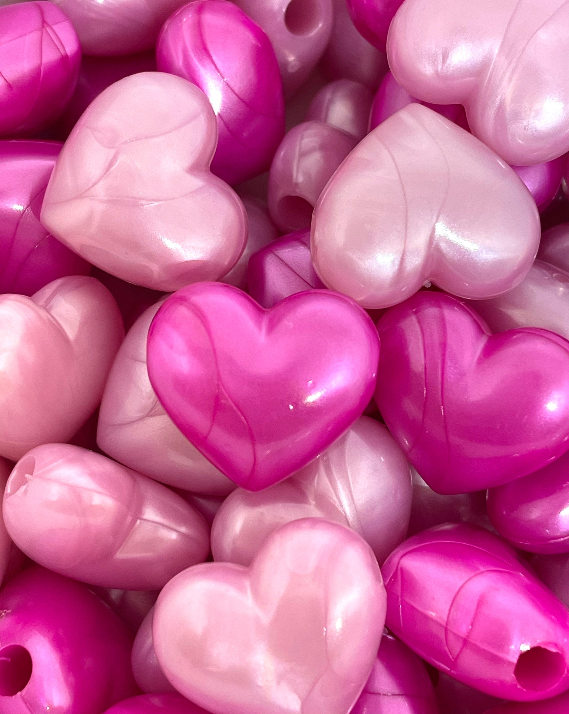 Pink Heart Bead Assortment, Valentine's Day Mix, Vday Beads, Large Heart Beads for Jewelry Making, Heart Charm, Pendant