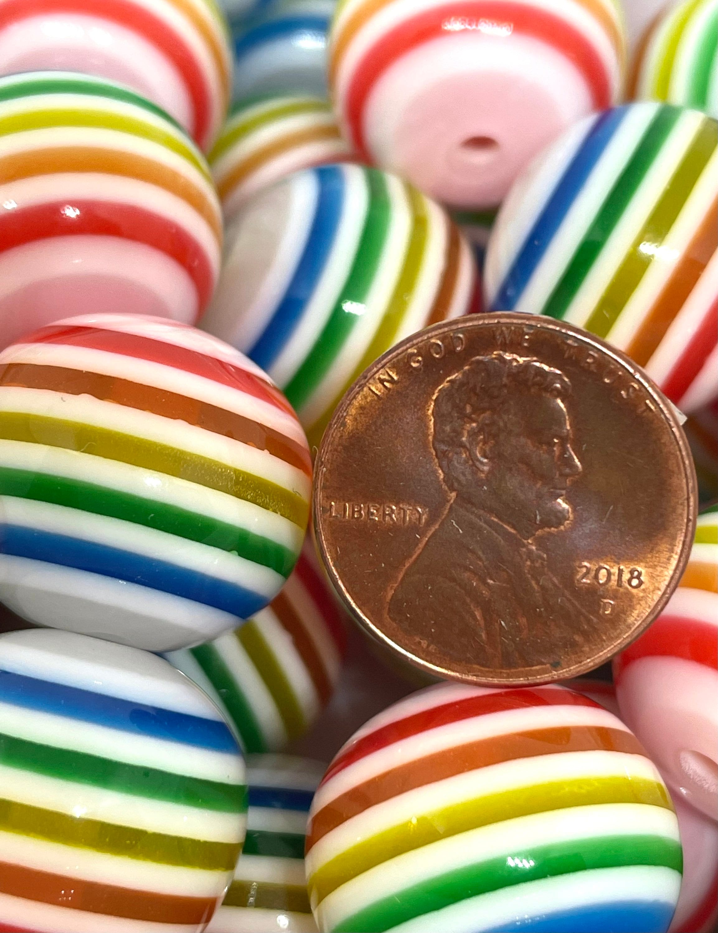 Chunky Rainbow Striped Beads, Bubblegum Beads for Chunky Jewelry, 20mm Large Beads, Pride Beads, Statement Beads