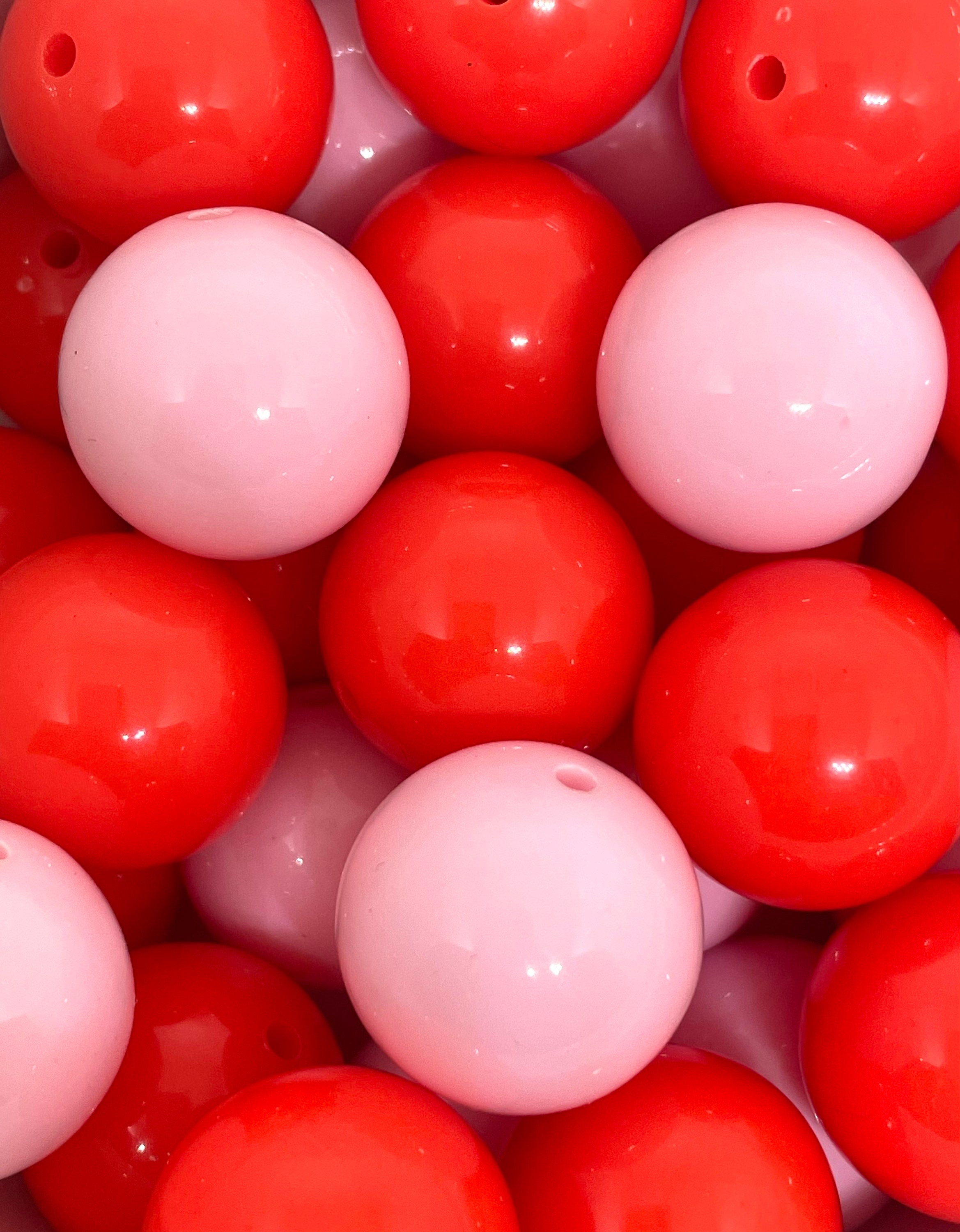 Cutie Bead Set, Chunky Valentine's Day Beads, Red and Pink Beads for Jewelry Making, Large Beads 20mm Bubblegum Beads
