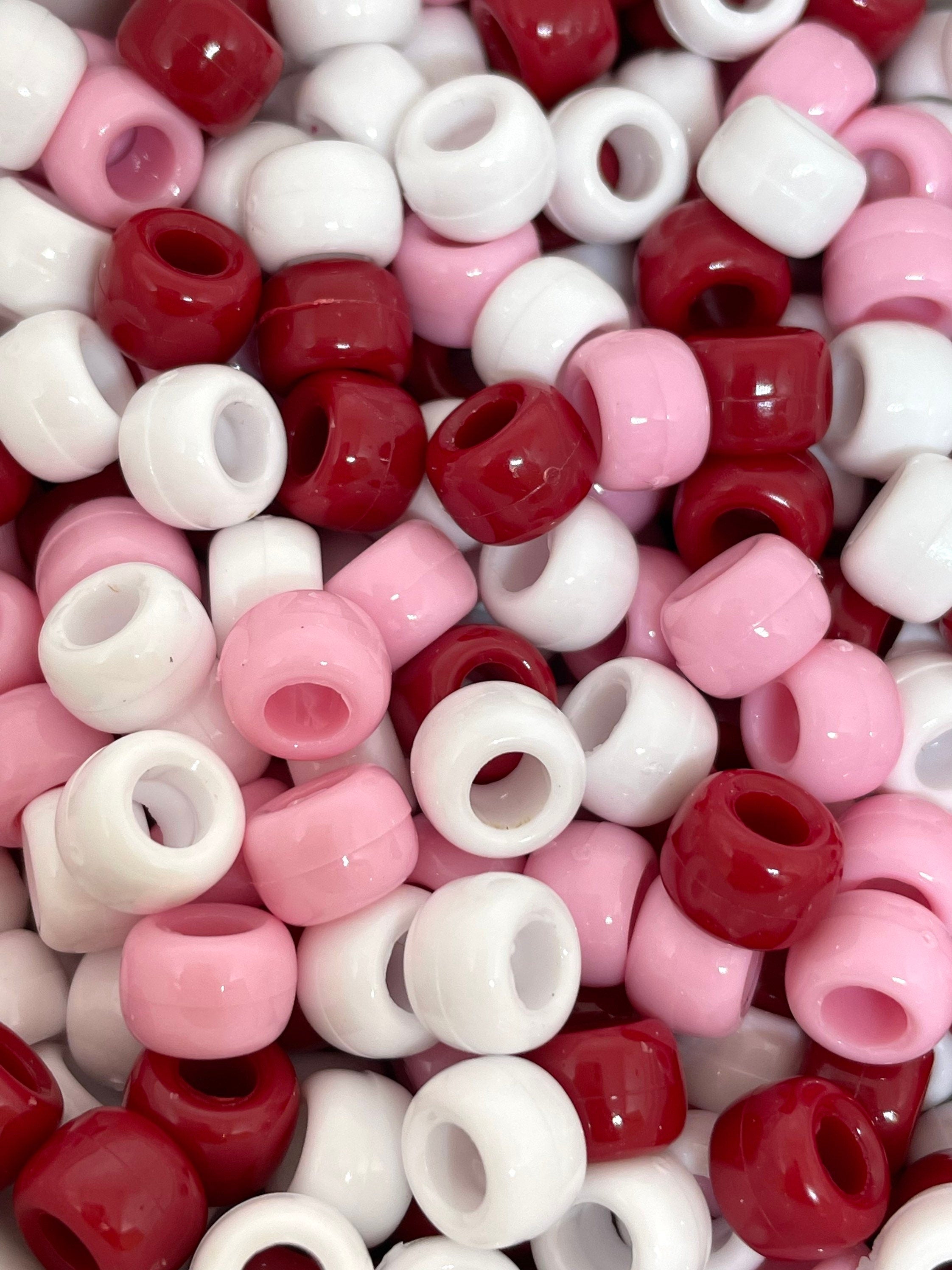 Valentine's Day Pony Bead Assortment, Vday Beads for Bracelet, Valentines Barrel Bead Set for Jewelry Making