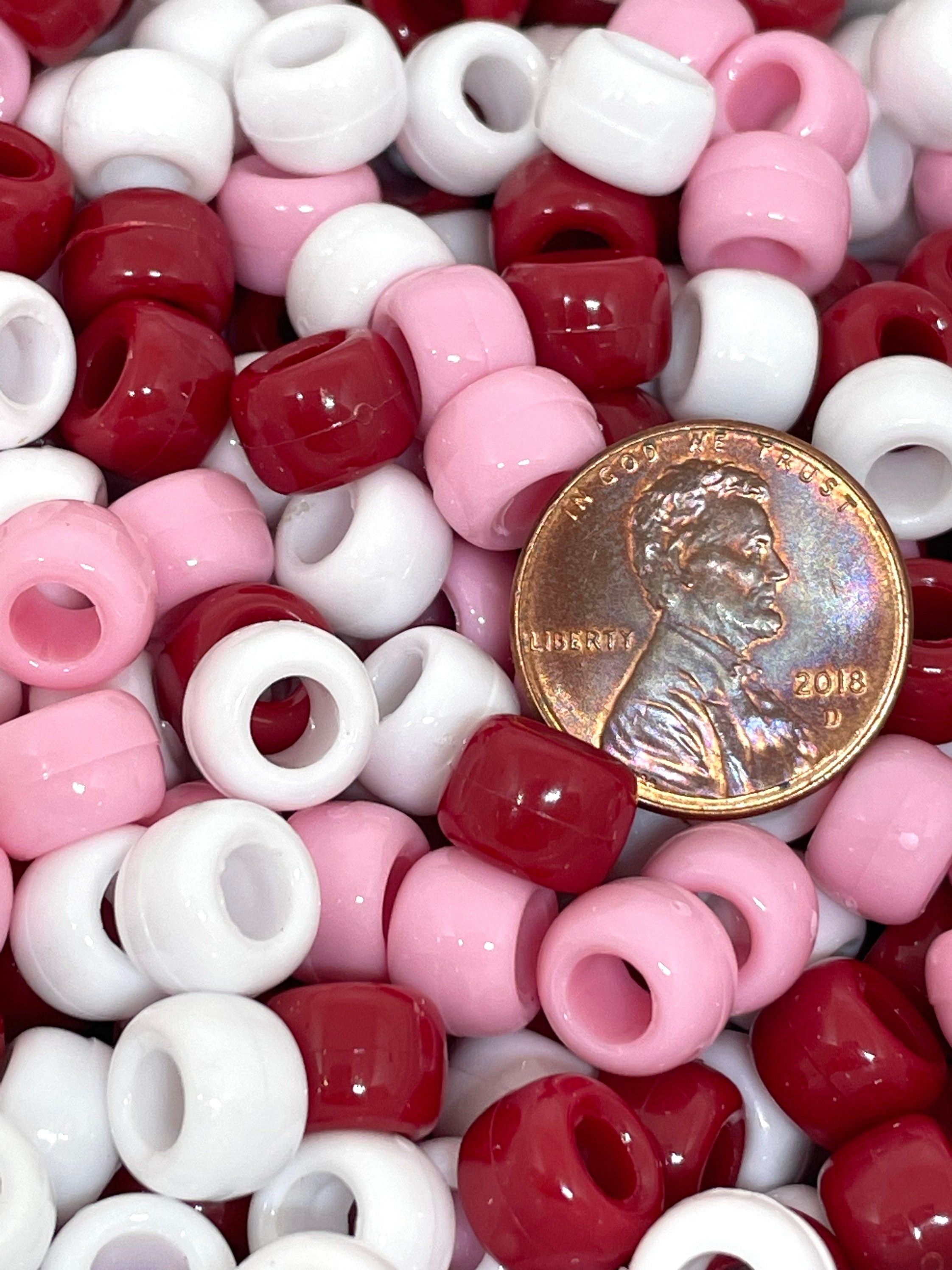 Valentine's Day Pony Bead Assortment, Vday Beads for Bracelet, Valentines Barrel Bead Set for Jewelry Making