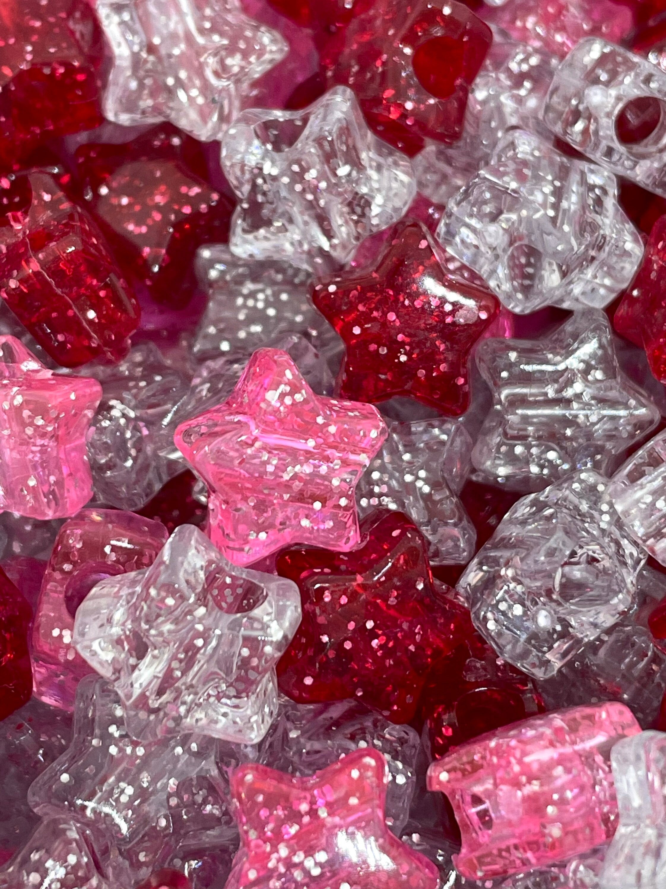 Sparkle Valentine's Day Star Bead Set for Jewelry Making, Glitter Beads, Vday Beads for Bracelet, Valentine's Day Charm