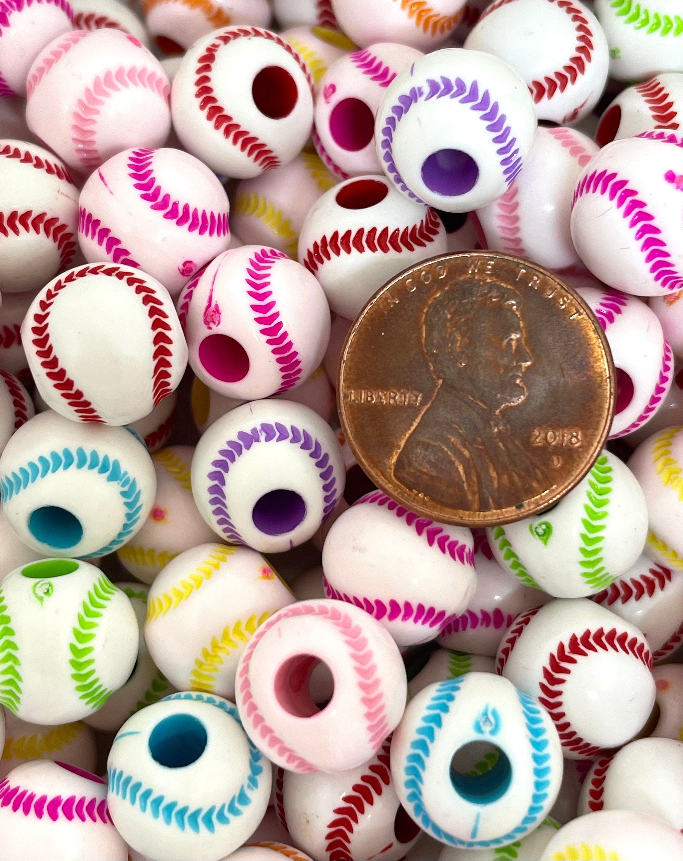 Rainbow Colored Baseball Beads, Baseball Charm, Sports Pendant, Team Beads for Lanyard, Keychain, Bracelet, Necklace, Softball Beads