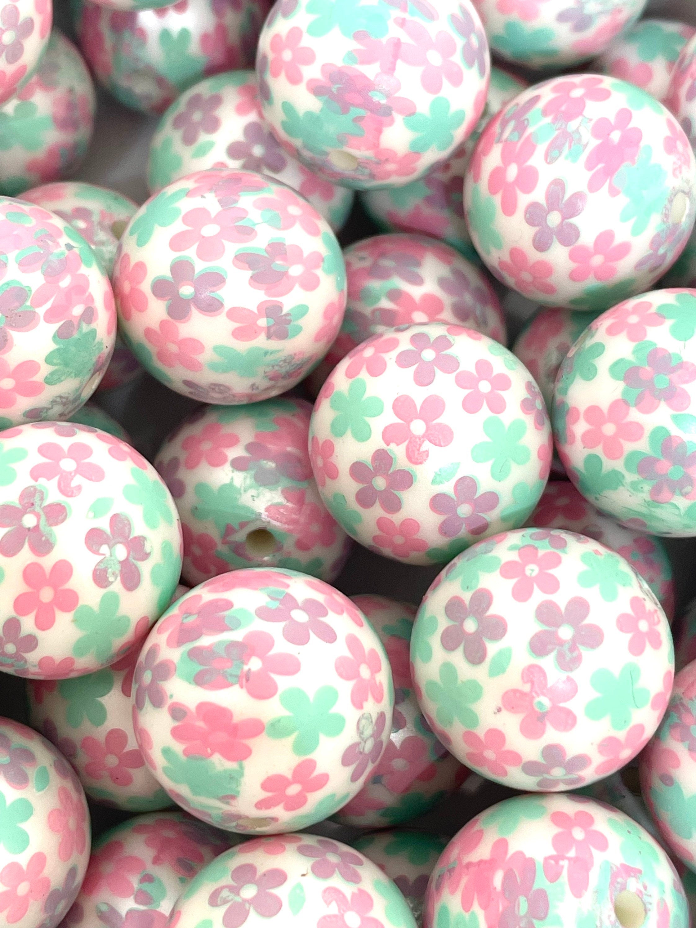 Chunky Flower Beads for Jewelry Making, Pastel Beads, Daisy Charm, 20mm Round Beads