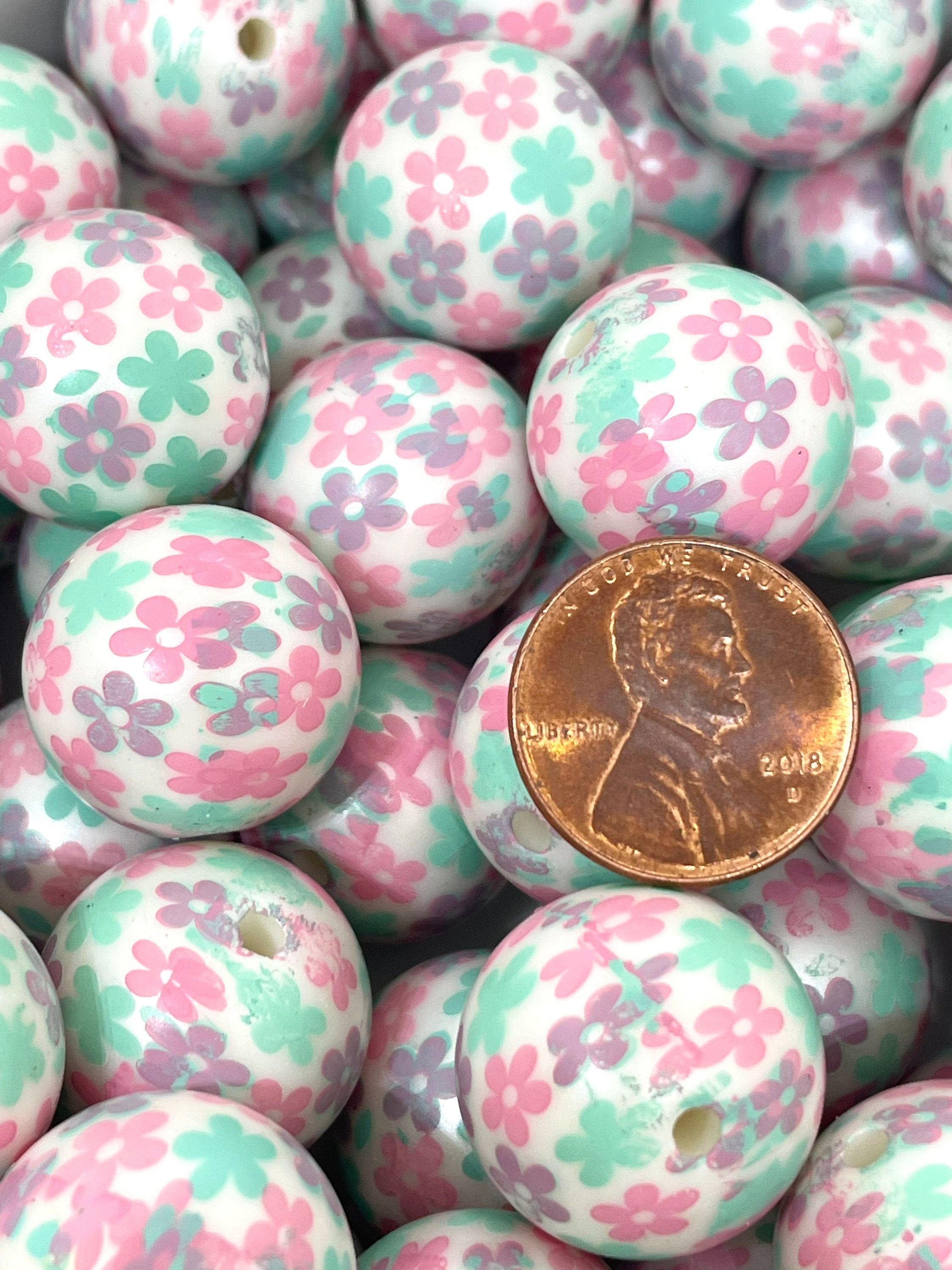 Chunky Flower Beads for Jewelry Making, Pastel Beads, Daisy Charm, 20mm Round Beads