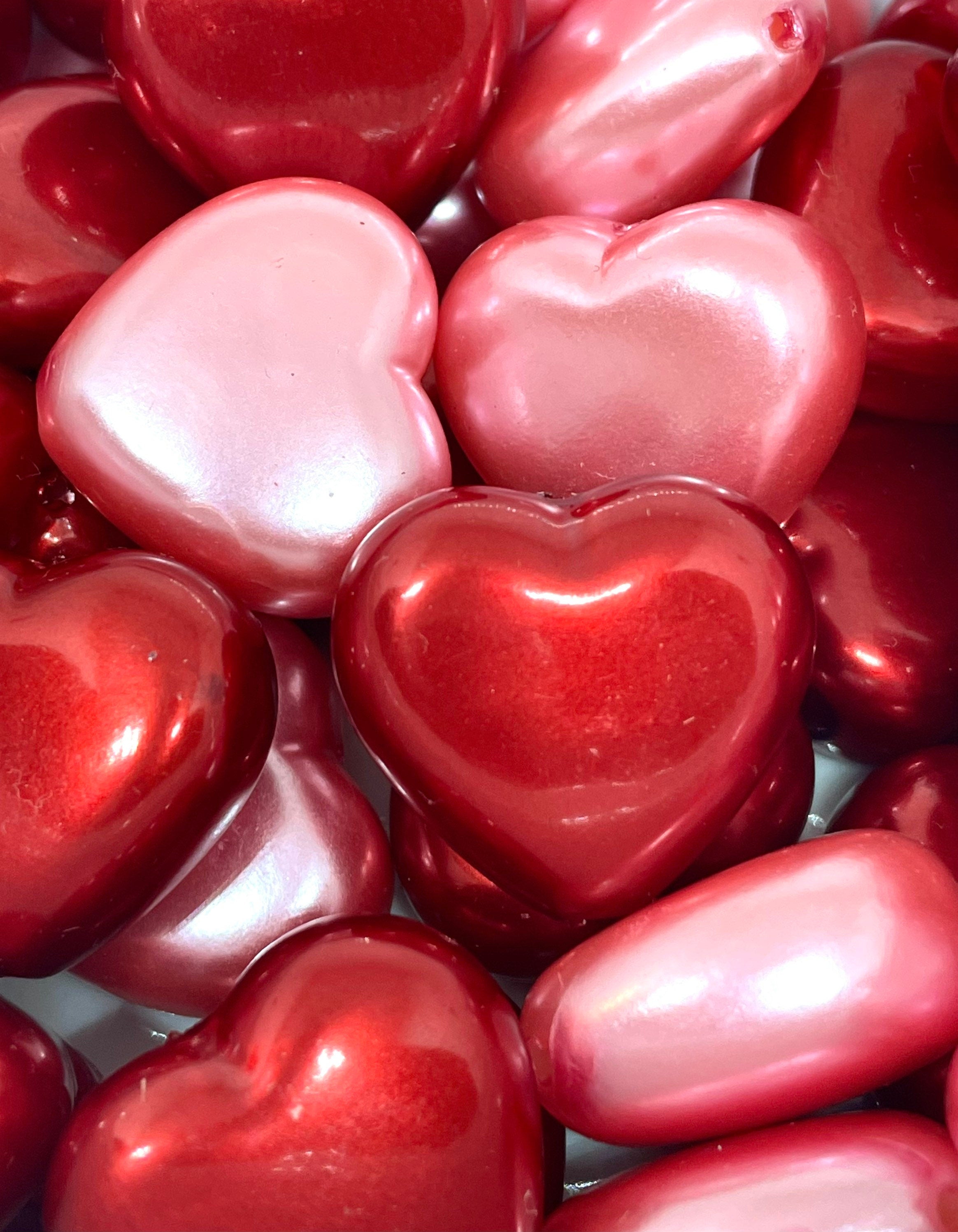 Large Chunky Heart Beads, Statement Beads for Valentine's Day; 25mm beads, Heart Shaped Beads, Imitation Pearls