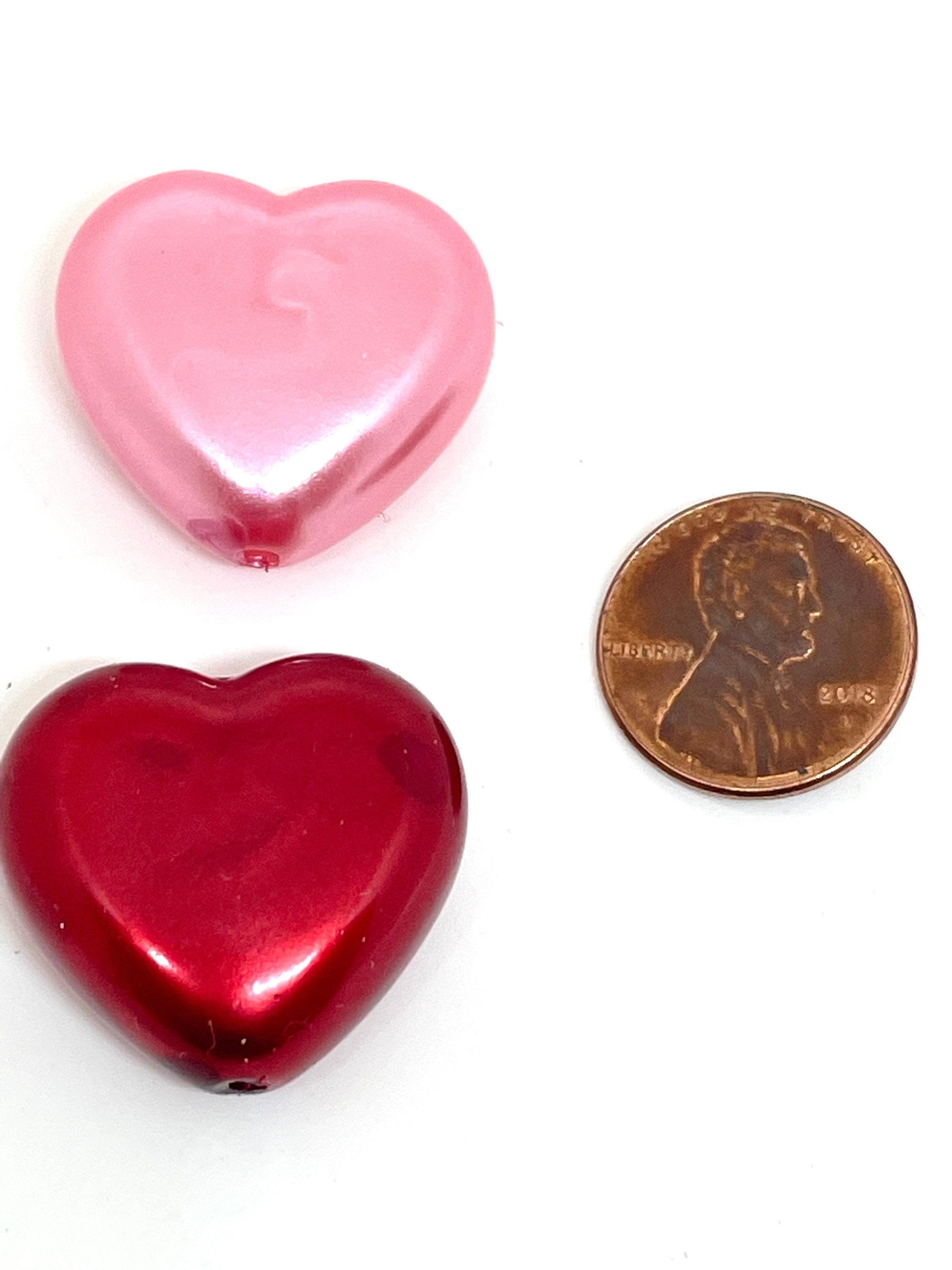 Large Chunky Heart Beads, Statement Beads for Valentine's Day; 25mm beads, Heart Shaped Beads, Imitation Pearls