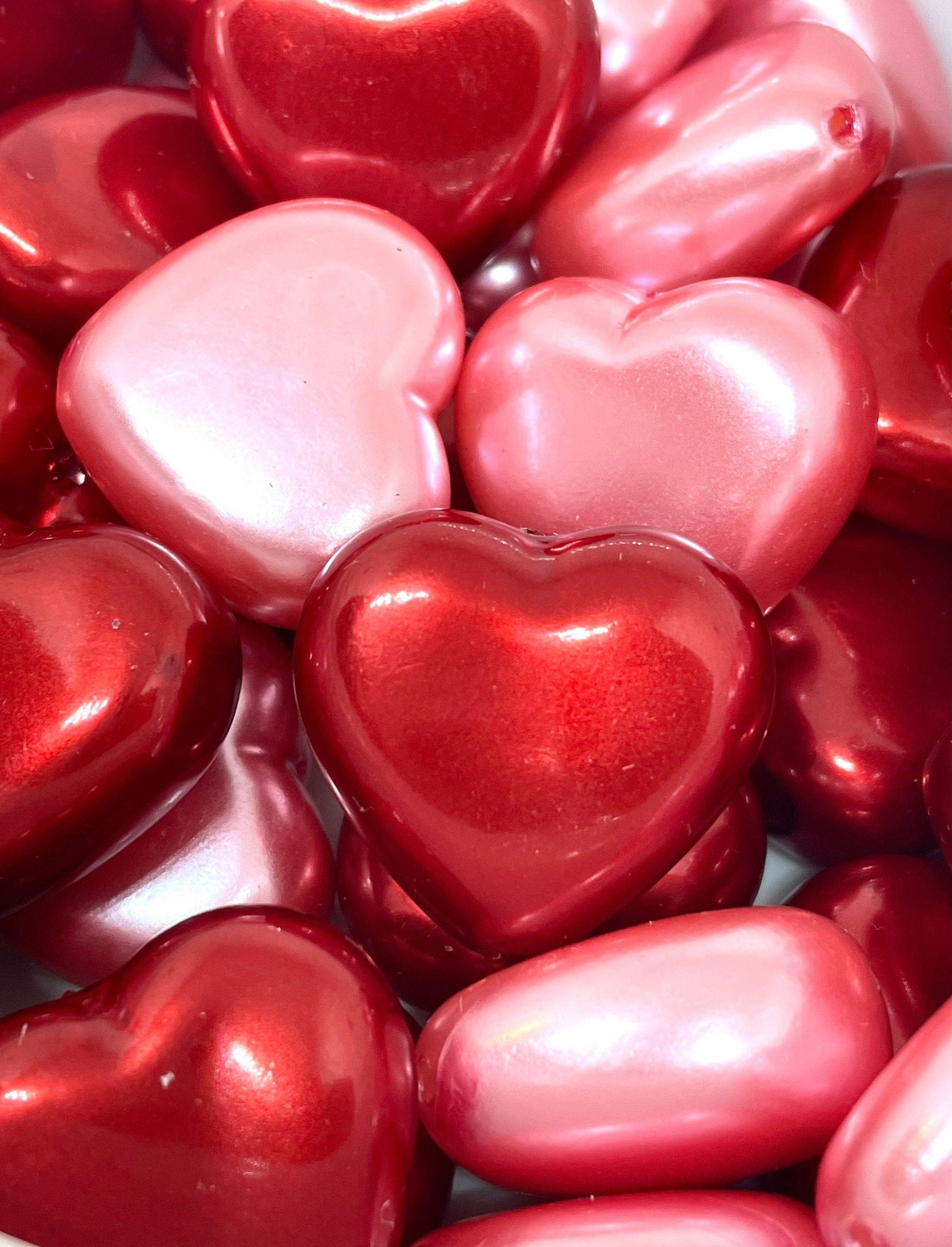 Large Chunky Heart Beads, Statement Beads for Valentine's Day; 25mm beads, Heart Shaped Beads, Imitation Pearls