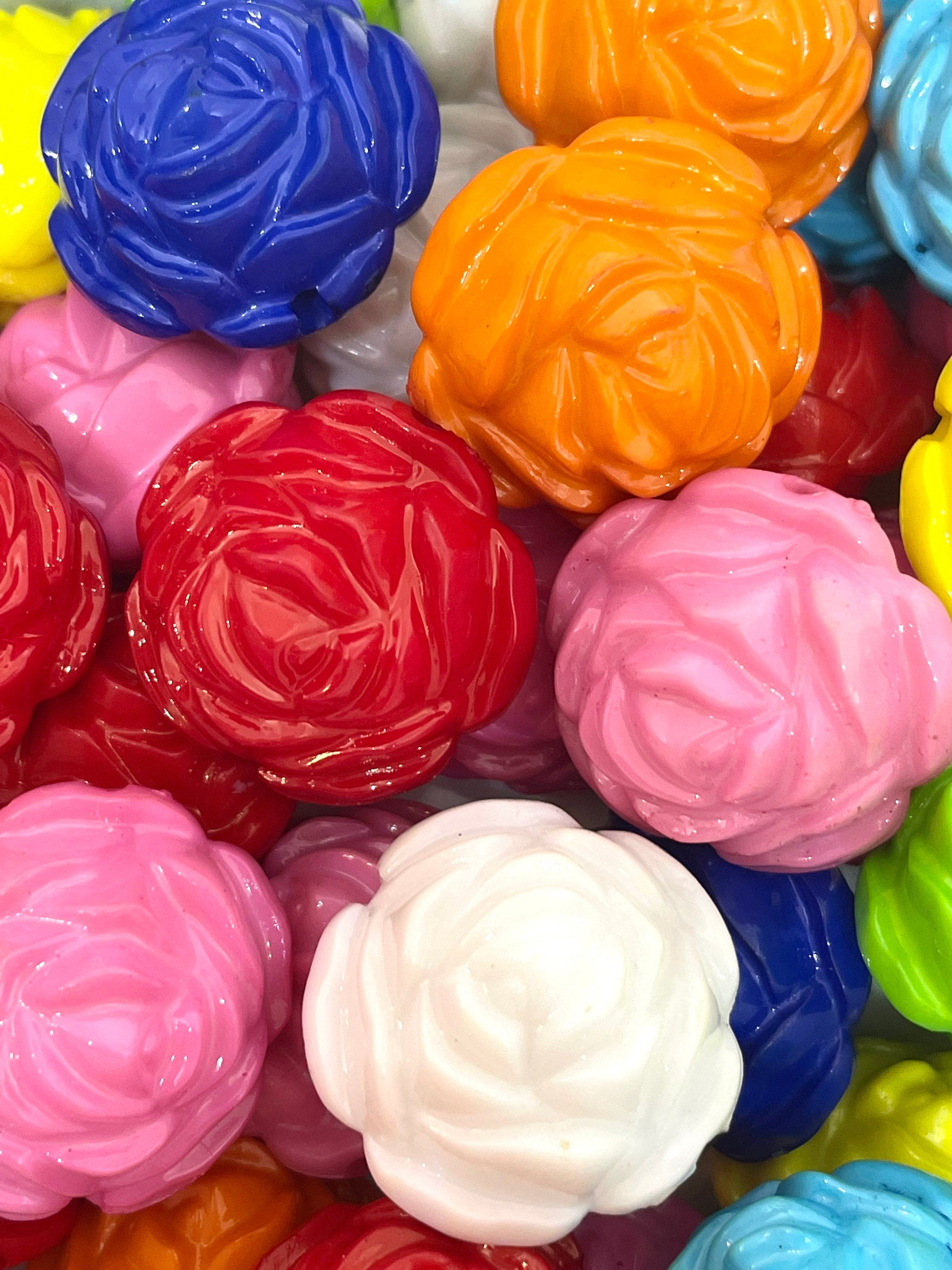 Chunky Rose Beads for Jewelry Making, Large Flower Beads for Chunky Jewelry, Bright Flower Charms for Necklace