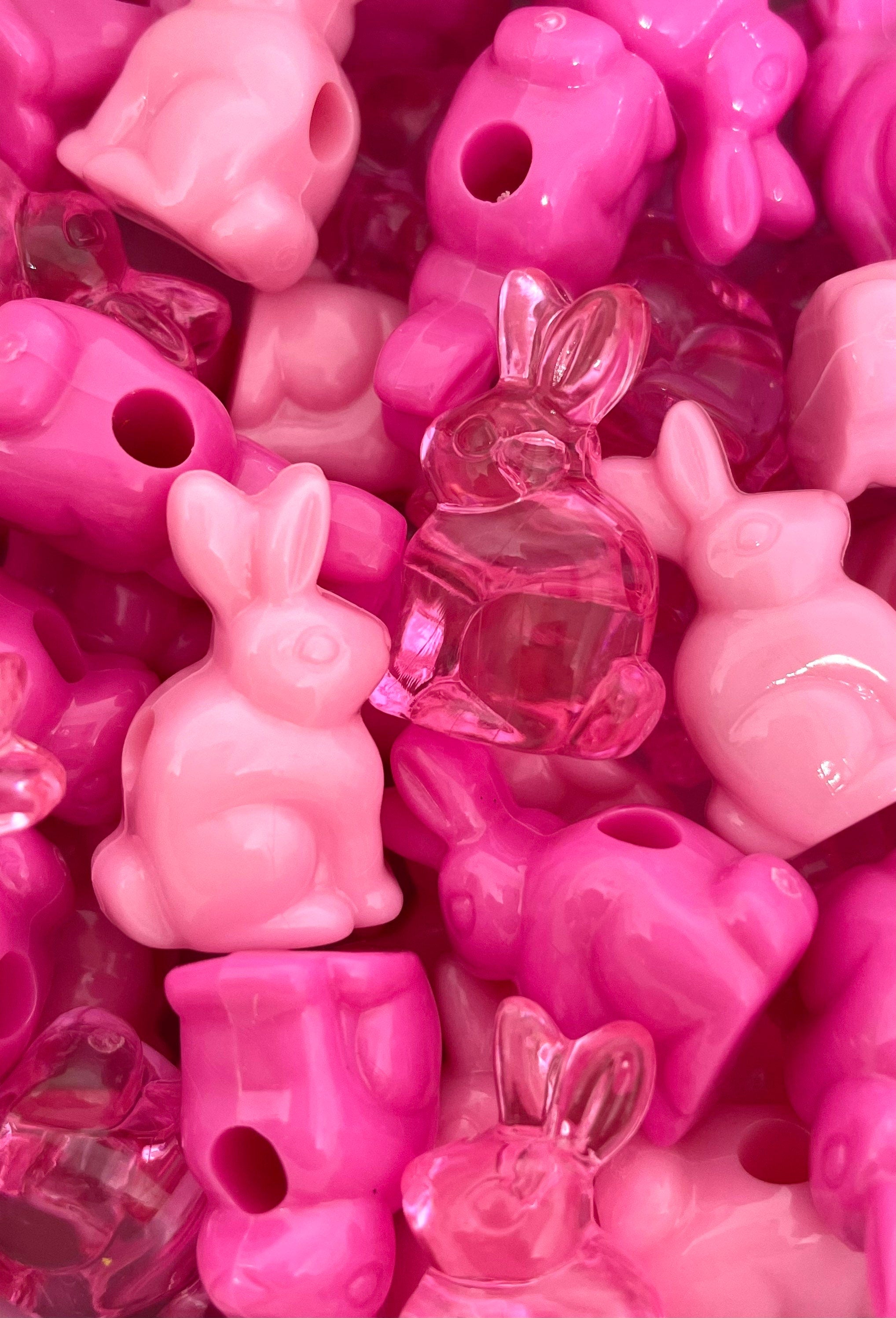 Pink Bunny Beads for Jewelry Making, Pink Easter Beads, Rabbit Charm, Animal Beads, Bunny Charm for Necklace
